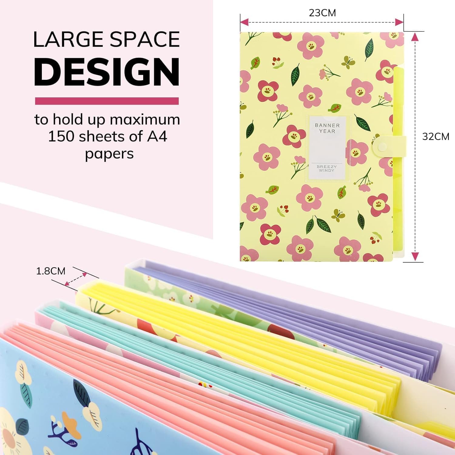 Corslet Cartella Portadocumenti Espandibile Formato A4 Organizer Con Stampa Floreale Confezione Da 2