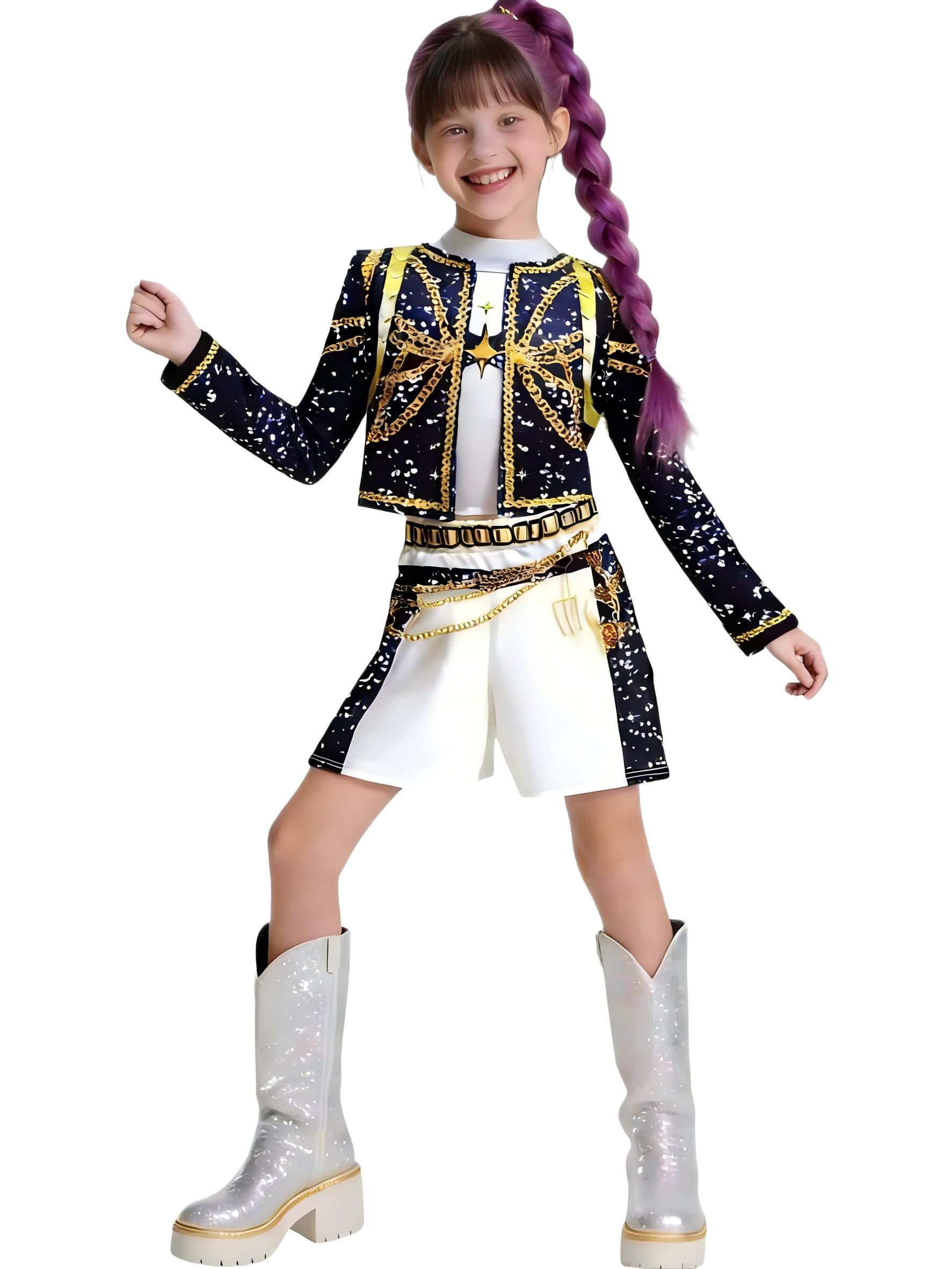 Shiny Unicorn Halloween Costume Kids,Girls Cosplay Outfit,Black Top T-Shirt Shorts (4-12Years - 4