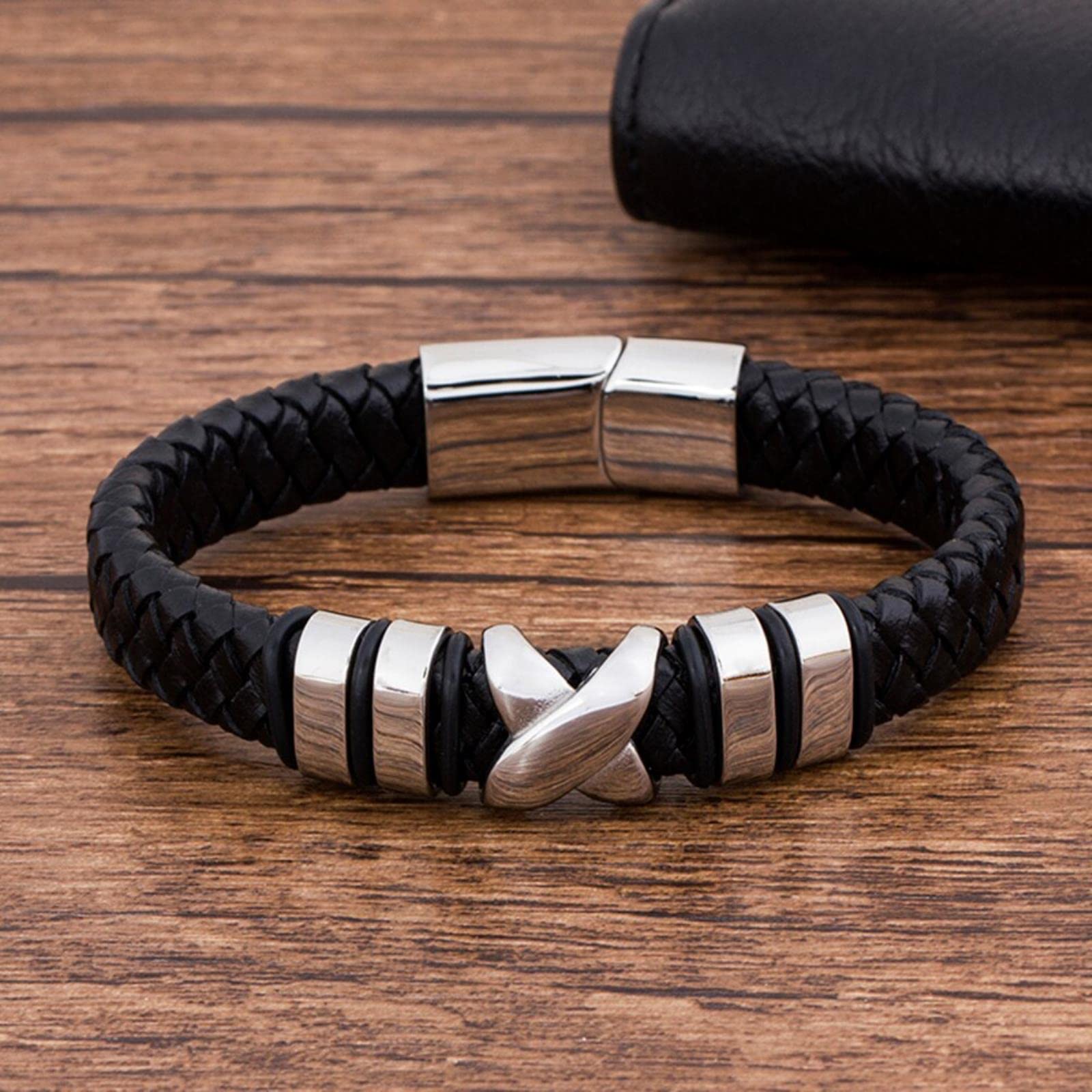 Girls Accessories Mode Charme ic Schwarz Echtes Leder Armband Männer Geflochtenes Seil Hand Schmuck Mental Armreif Birthday Gift