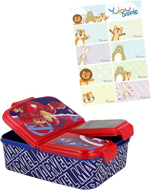 Avengers Children's Premium Lunch Box Breakfast Box Vesper Tin with 3 Compartments + Name Sticker