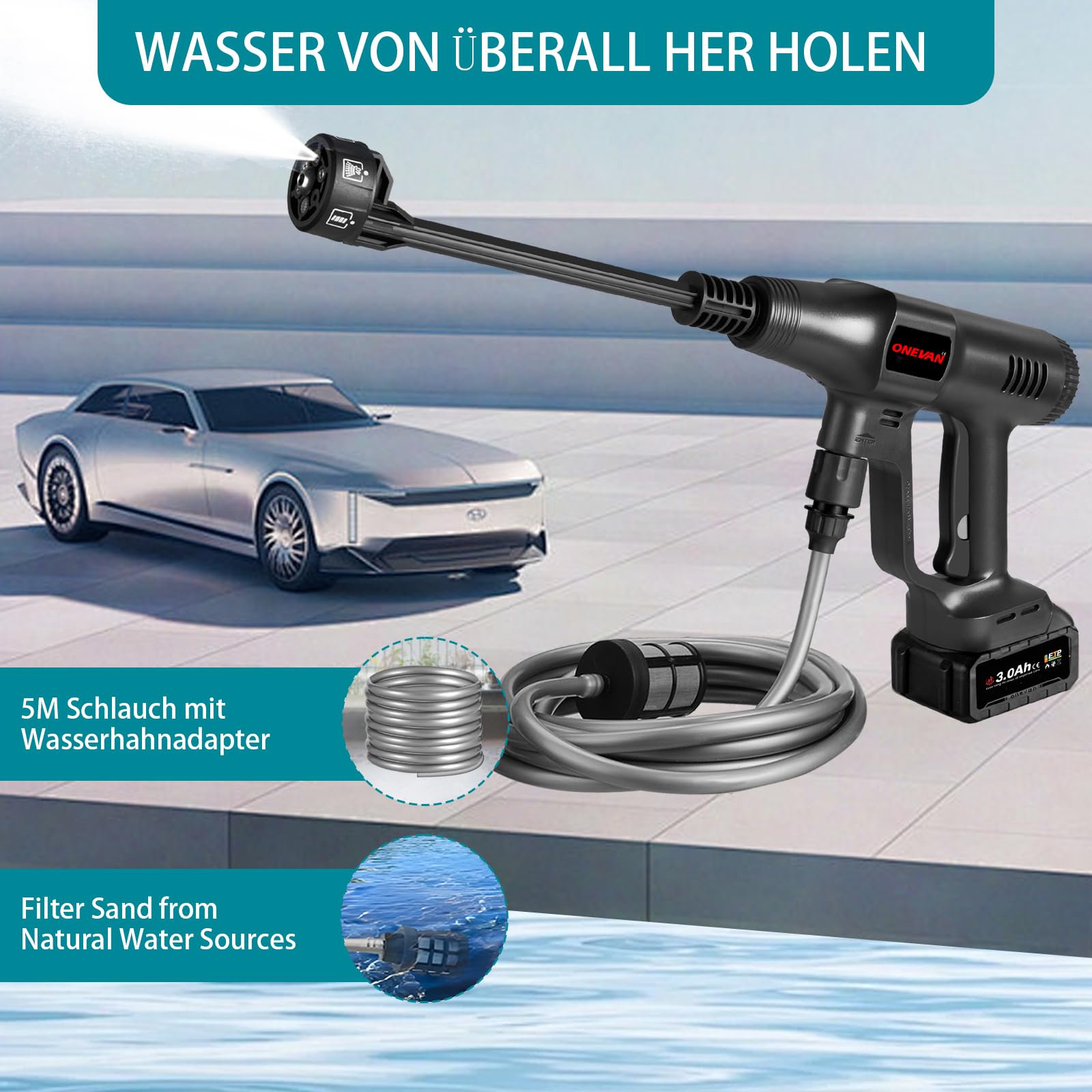 2-in-1 Hochdruckreiniger-Düse – Für Auto, Garten & Haus – Mit Fan- Und Strahldüse, 60 Cm