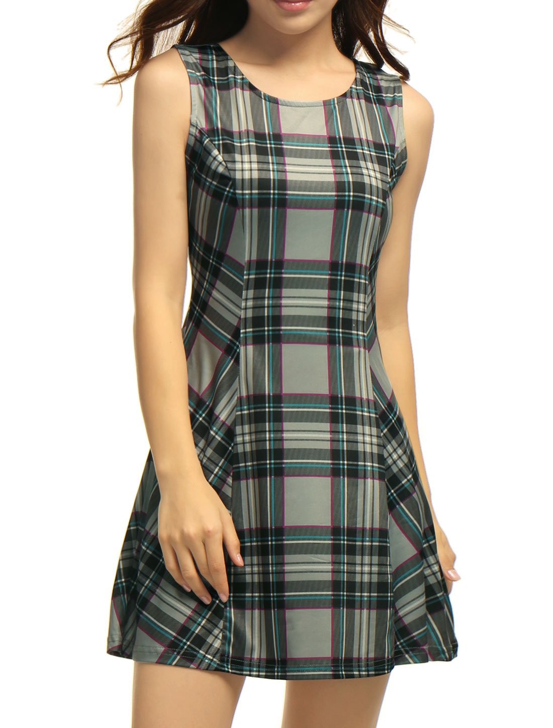 Allegra K Women's Plaid Vintage Summer Mini A-Line Sleeveless Fit and Flare Dress