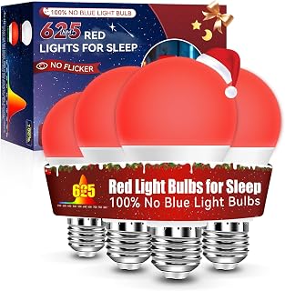 Neporal 625nm Red Light Bulbs for Sleep 3W, 100% Blue Light Blocking Light Bulbs for Melatonin Promoting, A19 LED 40W Equivalent Dim Red Night Light Bulb for Baby Nursery, Sleeping, Reading, 4-Pack