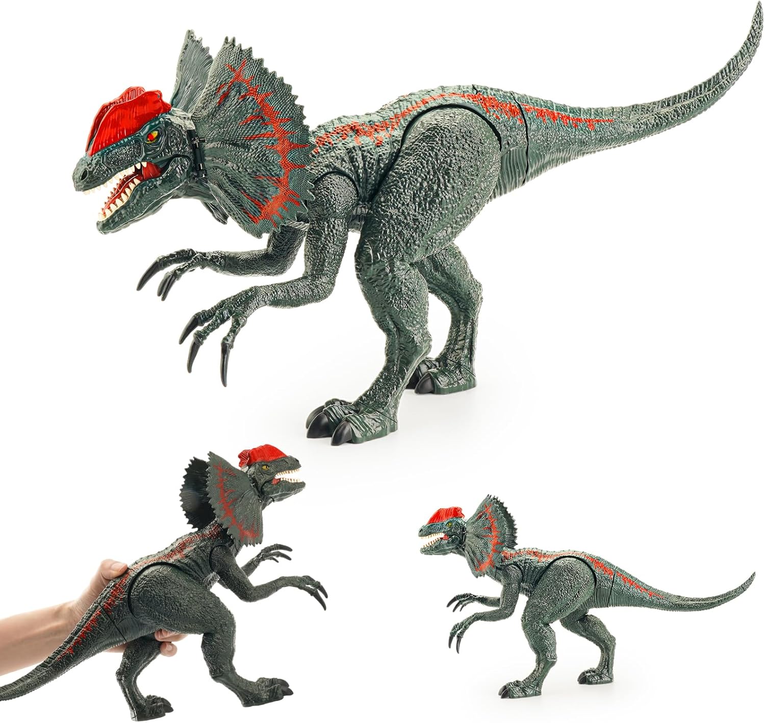 Big Dilophosaurus Dinosaur Toys - 14", Dilophosaurus Action Figure with 2 Function Buttons and Movable Joints, Realistic Dinosaurs Figures for Kids, Dilophosaurus Toy for Boys & Girls