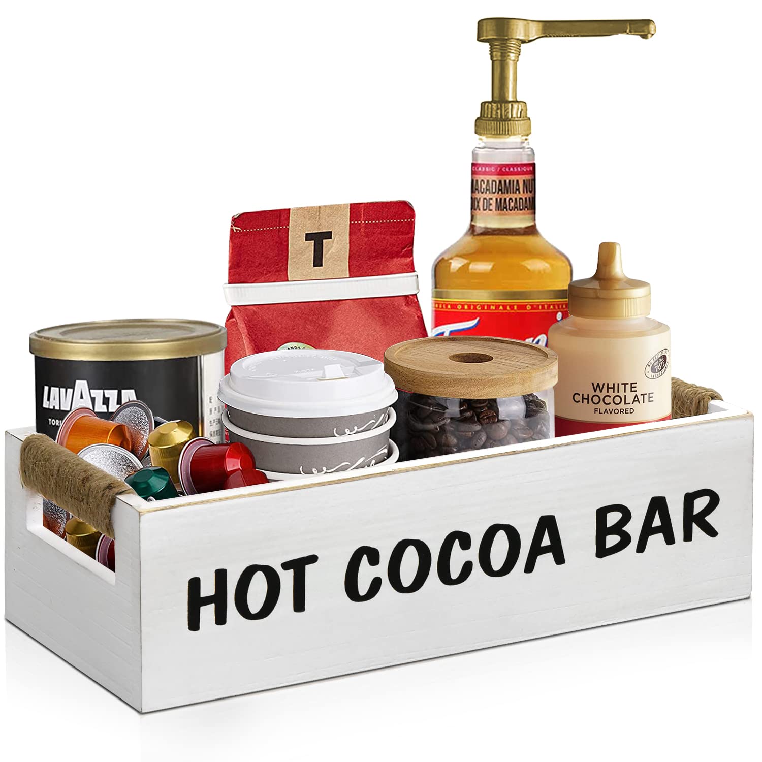 Farmhouse Kcup Coffee Pod Holder Storage Basket with Handle, Coffee Bar Organizer Station for Coffee Bar Decor