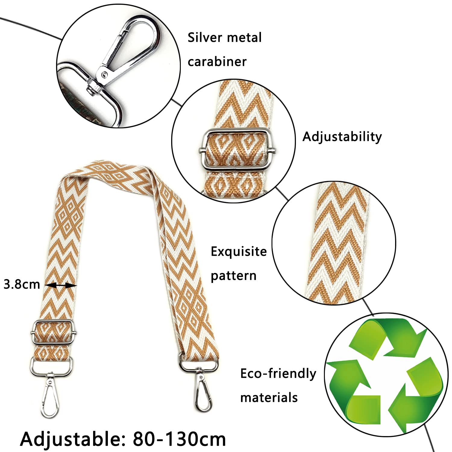 Tracolla Regolabile Per Borsa Donna - Cinghia Di Ricambio Larga 3.8cm Con Moschettoni, Colori Eleganti - Foto 4