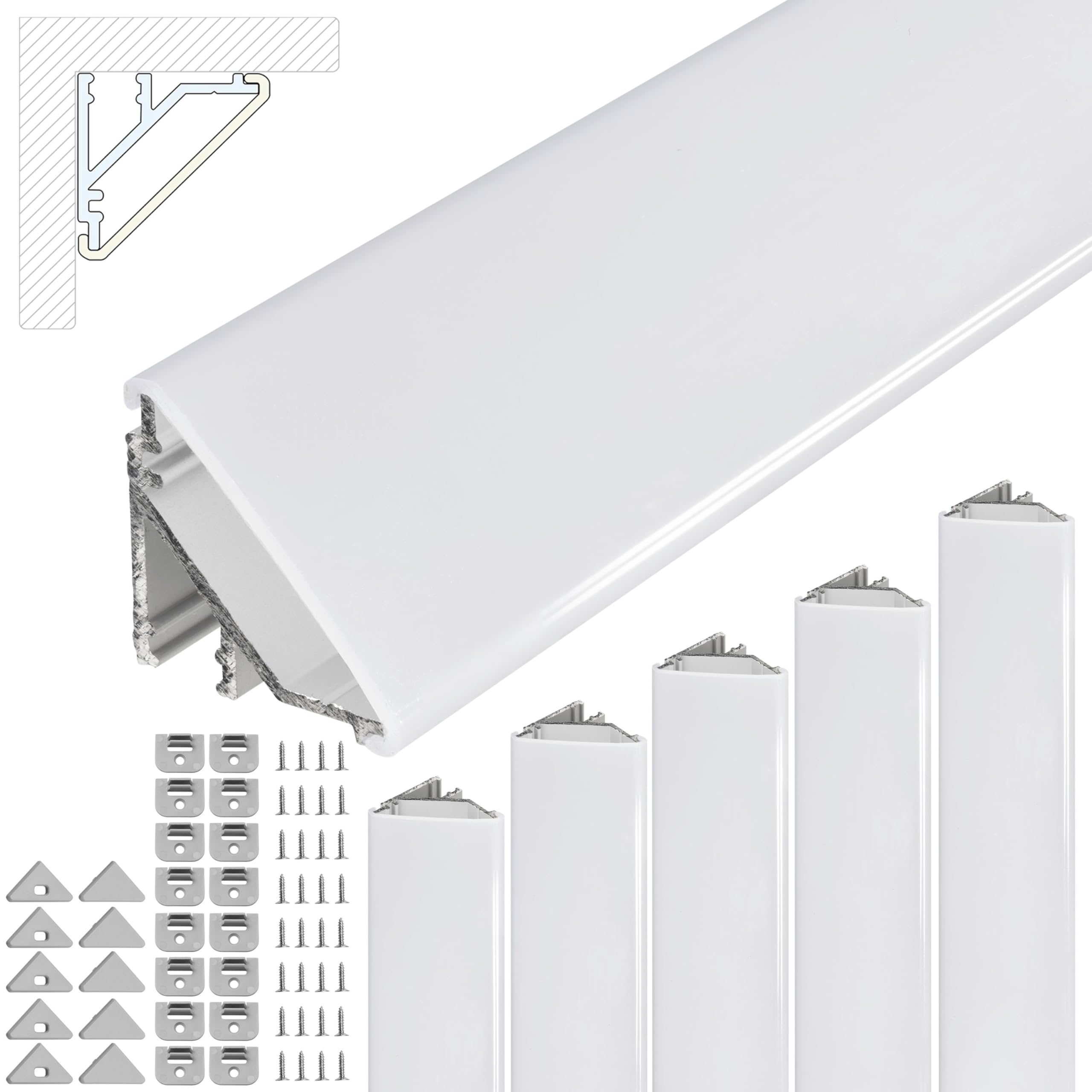 Brollux LED Eckprofil V24 Set 10m (5x2m) Alu Profile 45 Grad Ecke Aluminium für LEDs Strip Lichtleiste ohne Leuchtmittel
