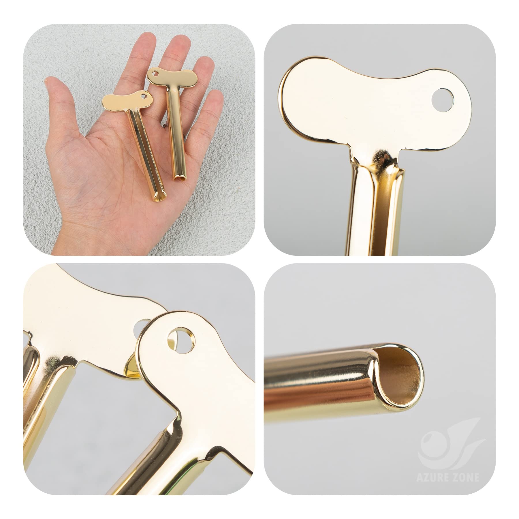 Azure Zone, Juego de 4 tubos exprimidores de pasta de dientes dorada de acero inoxidable con llave de rodillo de metal