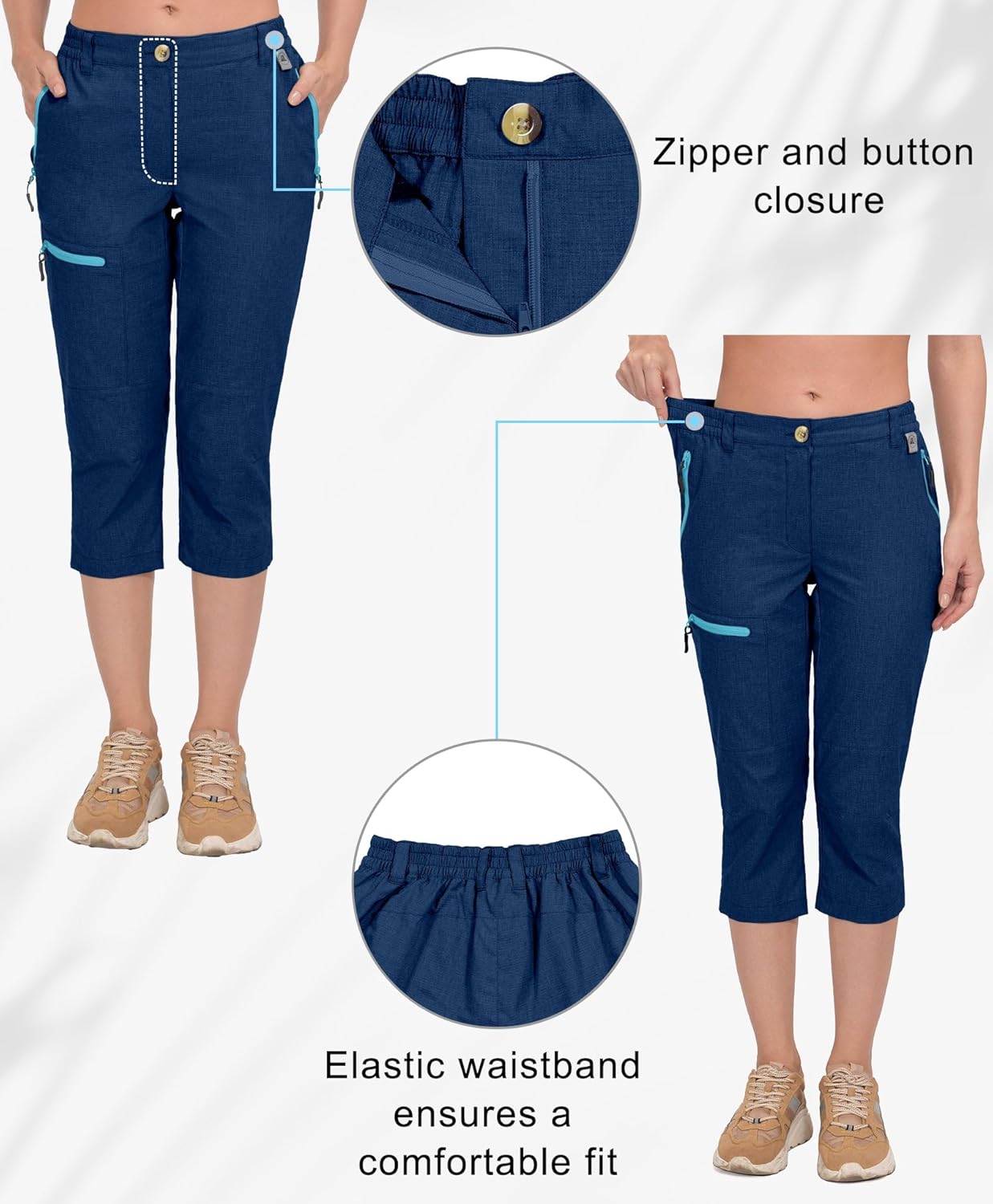 Mapamyumco Women's Capri Pants Quick Dry Lightweight Cargo Hiking Capris Travel Casual Outdoor Zipper Pockets - Image 5