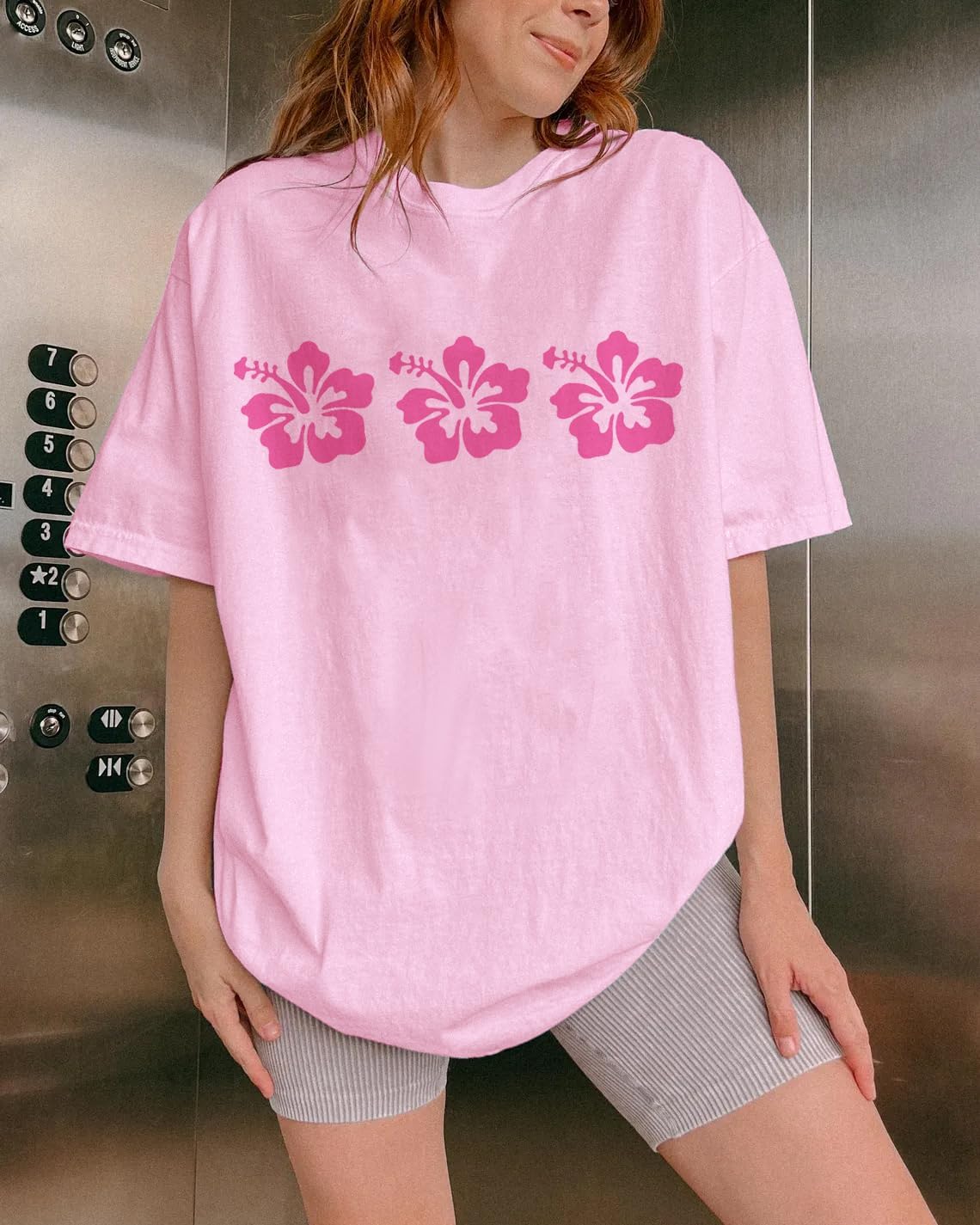 Oversized Graphic T-Shirt for Women Y2K Short Sleeve Crewneck Aesthetic Floral Tees Teen Girl Summer Coastal Baggy Tops - Image 5