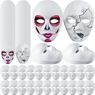 Hiboom 120 Pcs Paper Mache Mask Bulk Blank White DIY Full Face Masks Paintable Paper Mask for Halloween Parties Masquerade Mardi Gras Artistic Projects