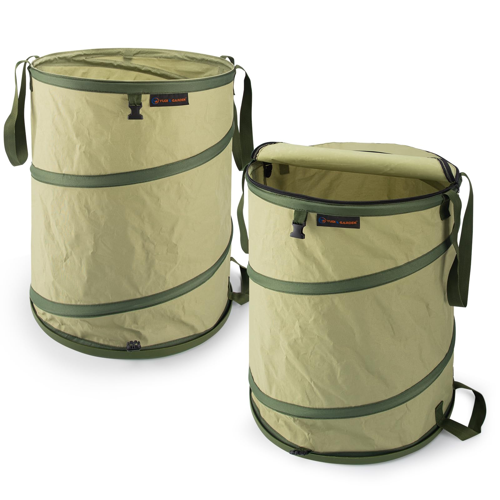 YUDI & GARDEN Pattumiera pieghevole con fondo rigido da 29 litri, borsa da giardino pieghevole, cestino da campeggio, verde, confezione da 2 per raccogliere erbacce o rifiuti da cortile e feste