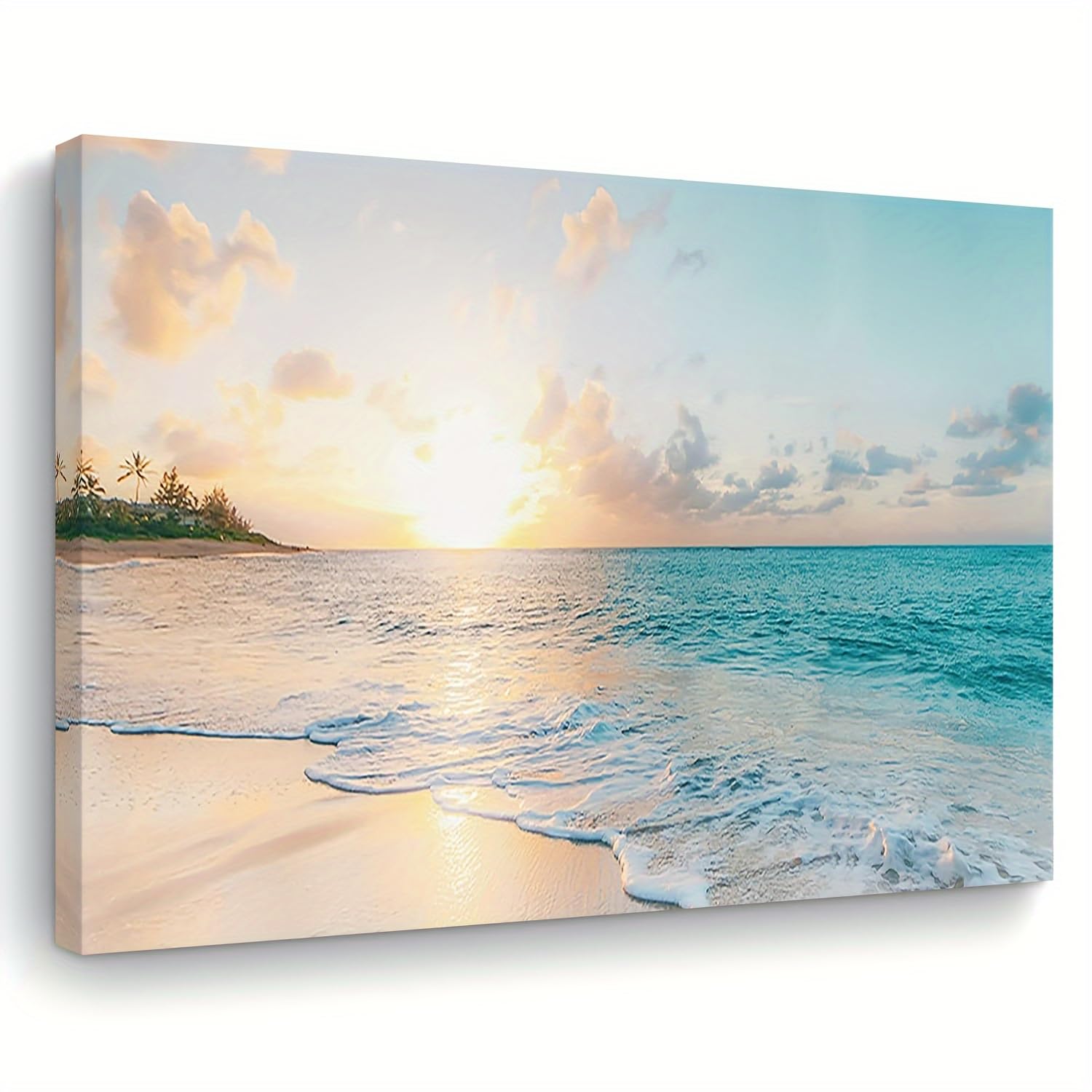 Ukixom Inner Frame 1Pc Turquoise Coastal Beach Canvas Painting Suitable For Living Room, Bedroom, Office Decor Modern Ocean Sunset Artwork(40X65cm(16X26in)/Innerframe)
