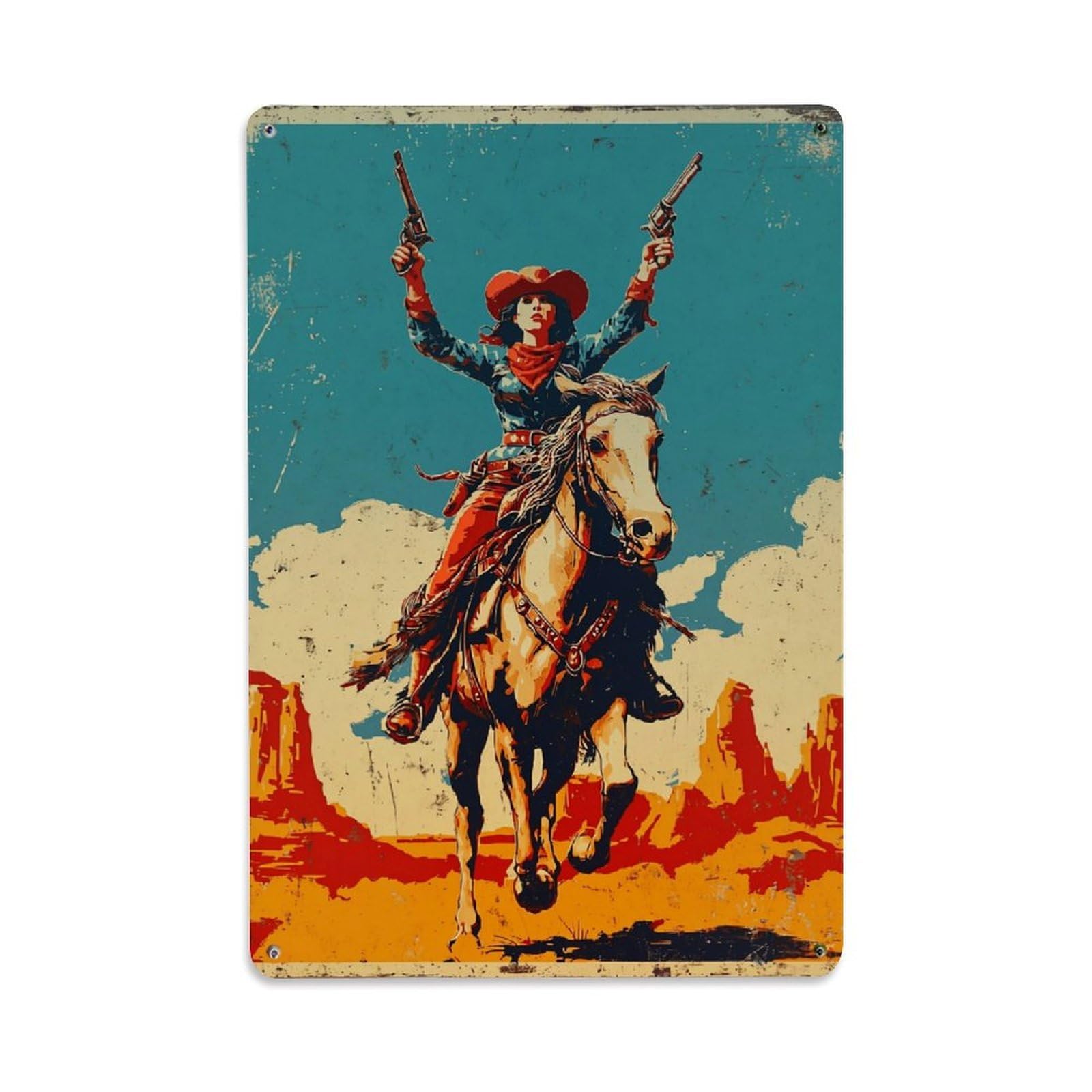 Cowgirl Riding Horse With Guns Tin Sign Vintage Metal Sign, Living Room,BAR, Home, Bedroom Wall Decor,Retro Metal Poster 8X12 Inches