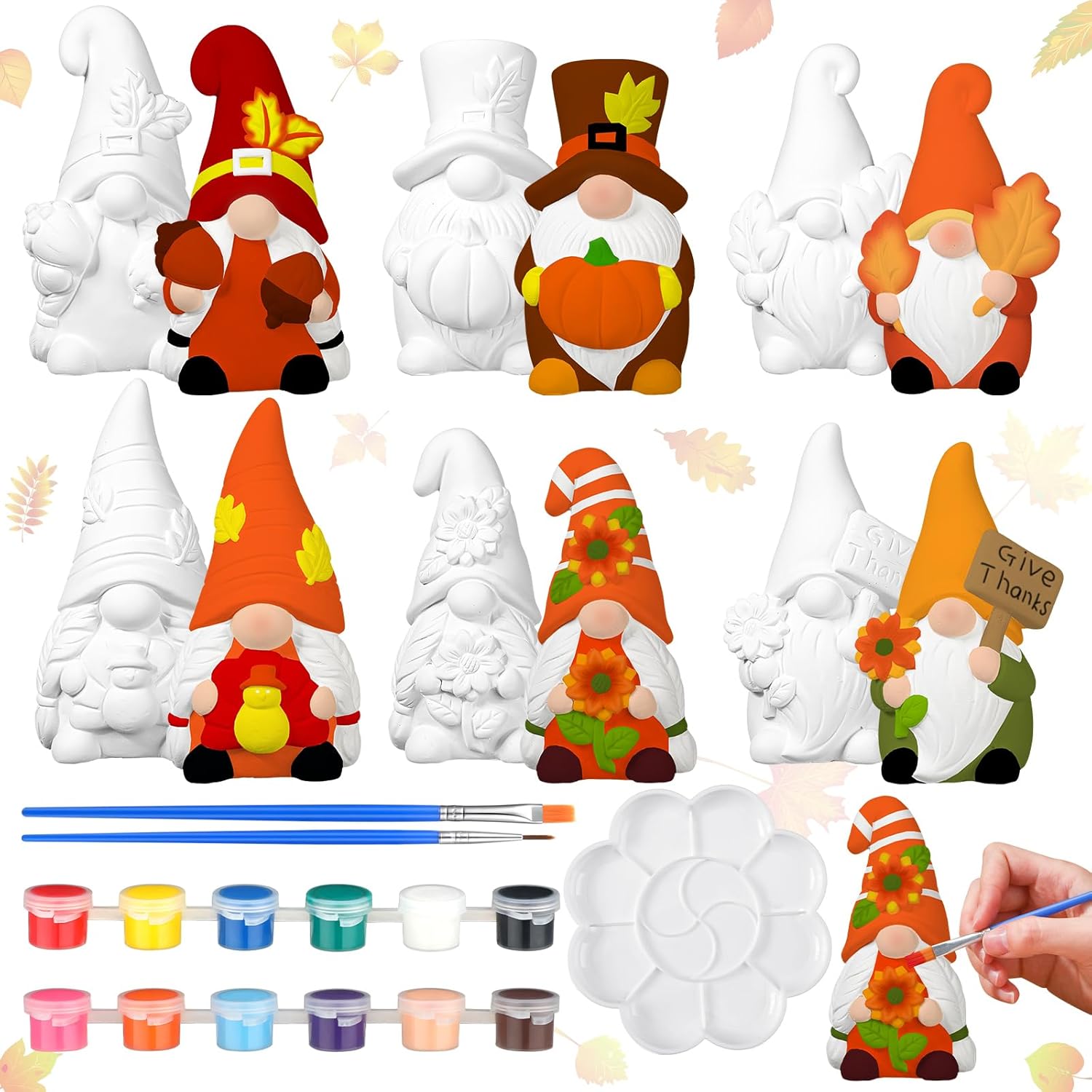 Eersida 6 Sets Fall Gnome Ceramics to Paint Pumpkin Ready