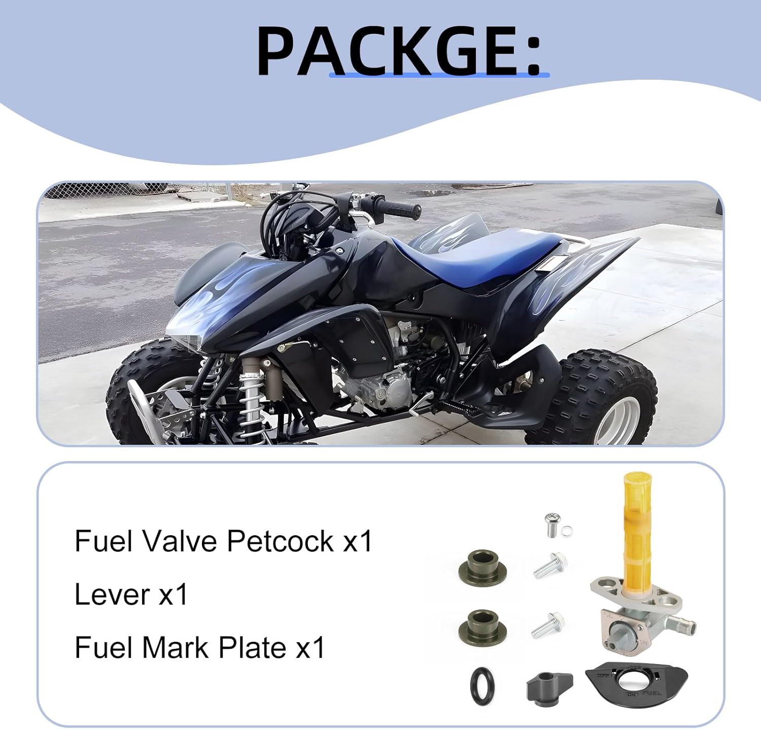 Fuel Valve Petcock & Lever & Fuel Mark Plate for Honda TRX450R TRX450ER 2008 2009 2012 2013 2014 16950-HP1-A01