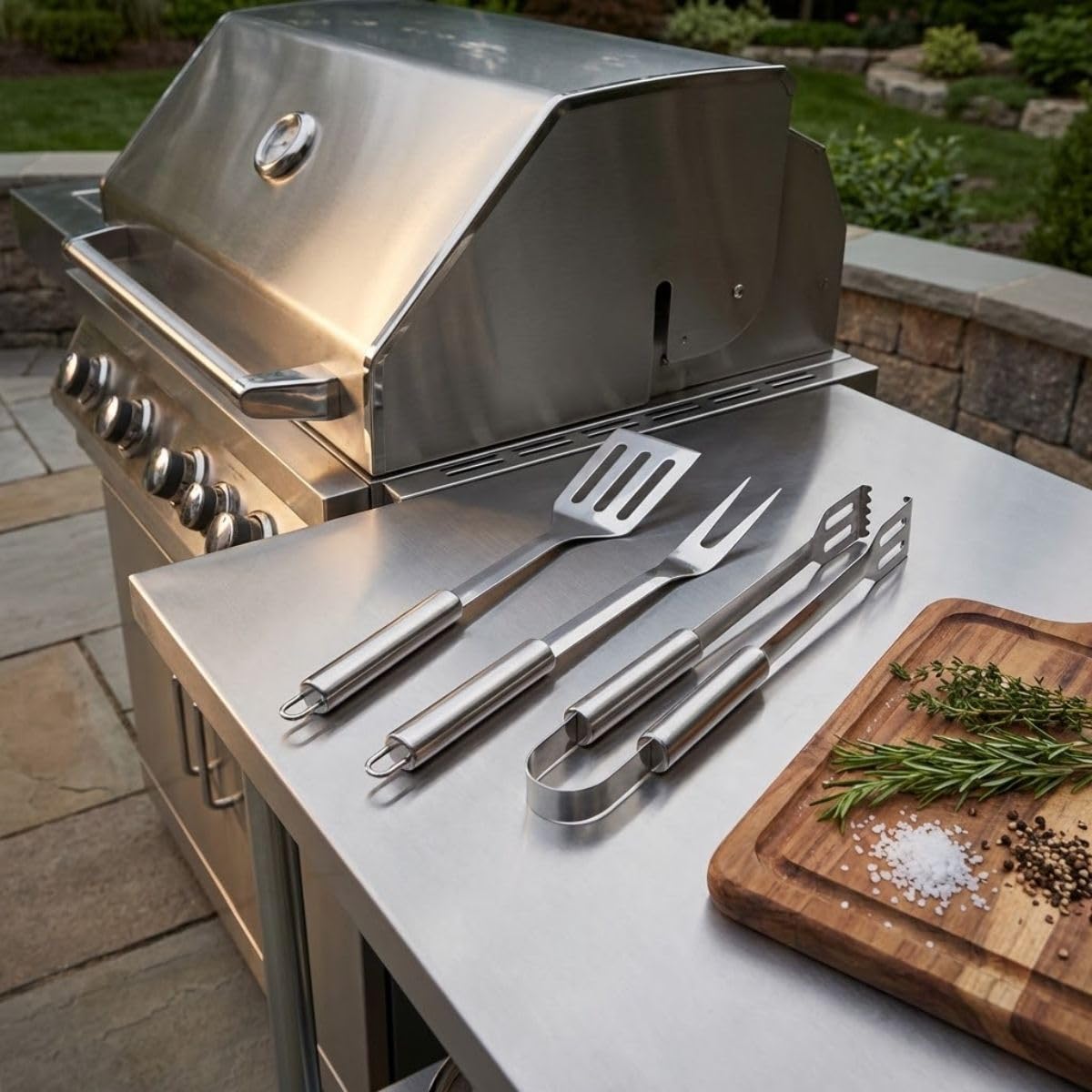 Alpina Kit Barbecue Ustensiles 3 Pièces - Pince et Spatule Acier Inoxydable - Fourchette à Viande Argent