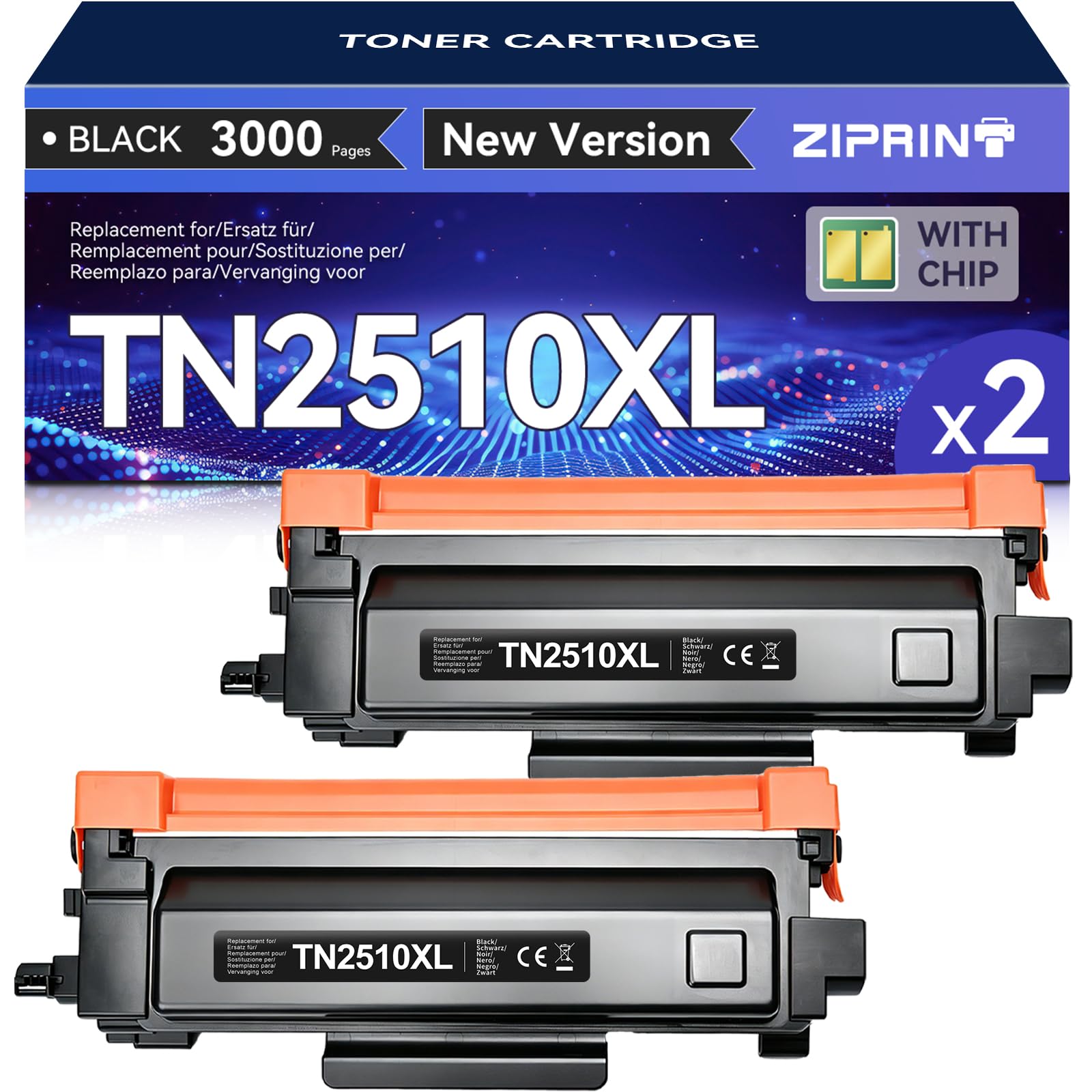 ZIPRINT TN2510XL TN-2510XL Cartouches de Toner Compatible avec Brother TN2510XL TN2510 pour Brother DCP-L2620DW DCP-L2627DWE MFC-L2860DWE MFC-L2800DW HL-L2400DWE DCP-L2660DW MFC-L2827DW(Noir*2P)
