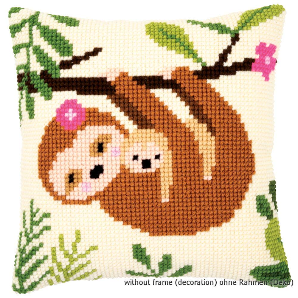 Vervaco Bradipo II Cuscino a Croce prestampato, Cotone Poliestere, Multicolore, 40 x 40 cm