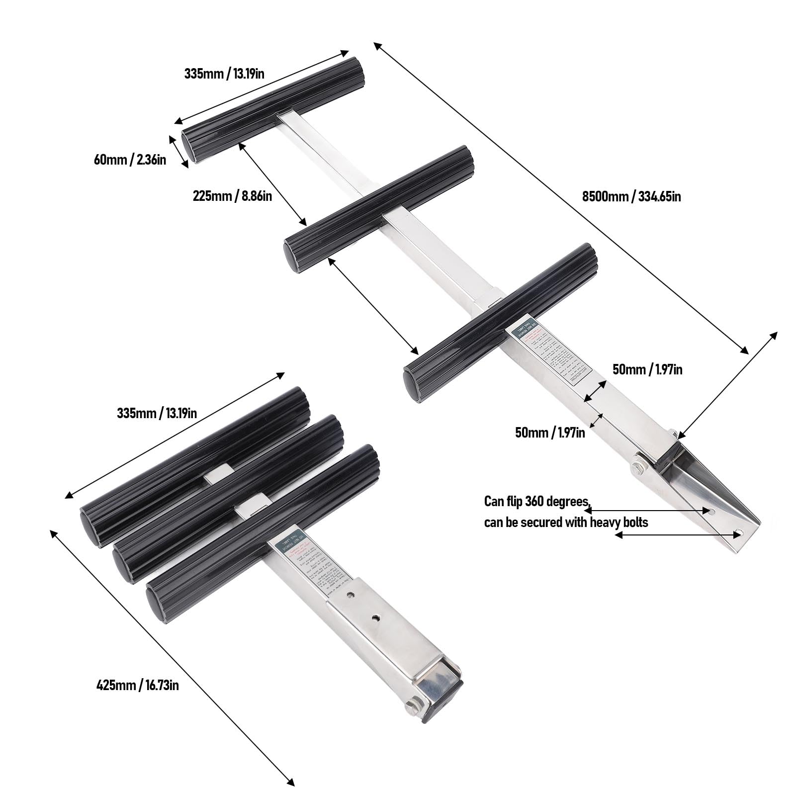 Scaletta Marina Telescopica a 3 Gradini, Scaletta da Bagno per Barche in Acciaio Inossidabile 304 con Design Retrattile Ribaltabile, Gradini Antiscivolo, per Imbarco Sul Dock per Barche a
