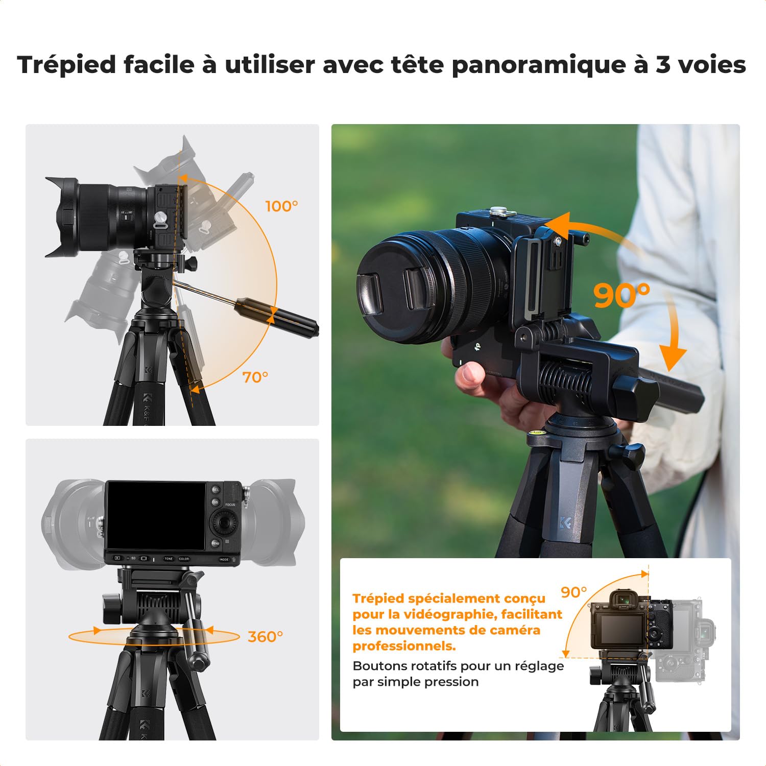Trépied Appareil Photo pour Smartphone 190cm, K&F CONCEPT S255A3+BV01 Trépied Caméra avec Clip de Téléphone, pour DSLR Nikon Canon Sony, iPhone, Samsung, Tête Pan Amovible, Télécommande Bluetooth