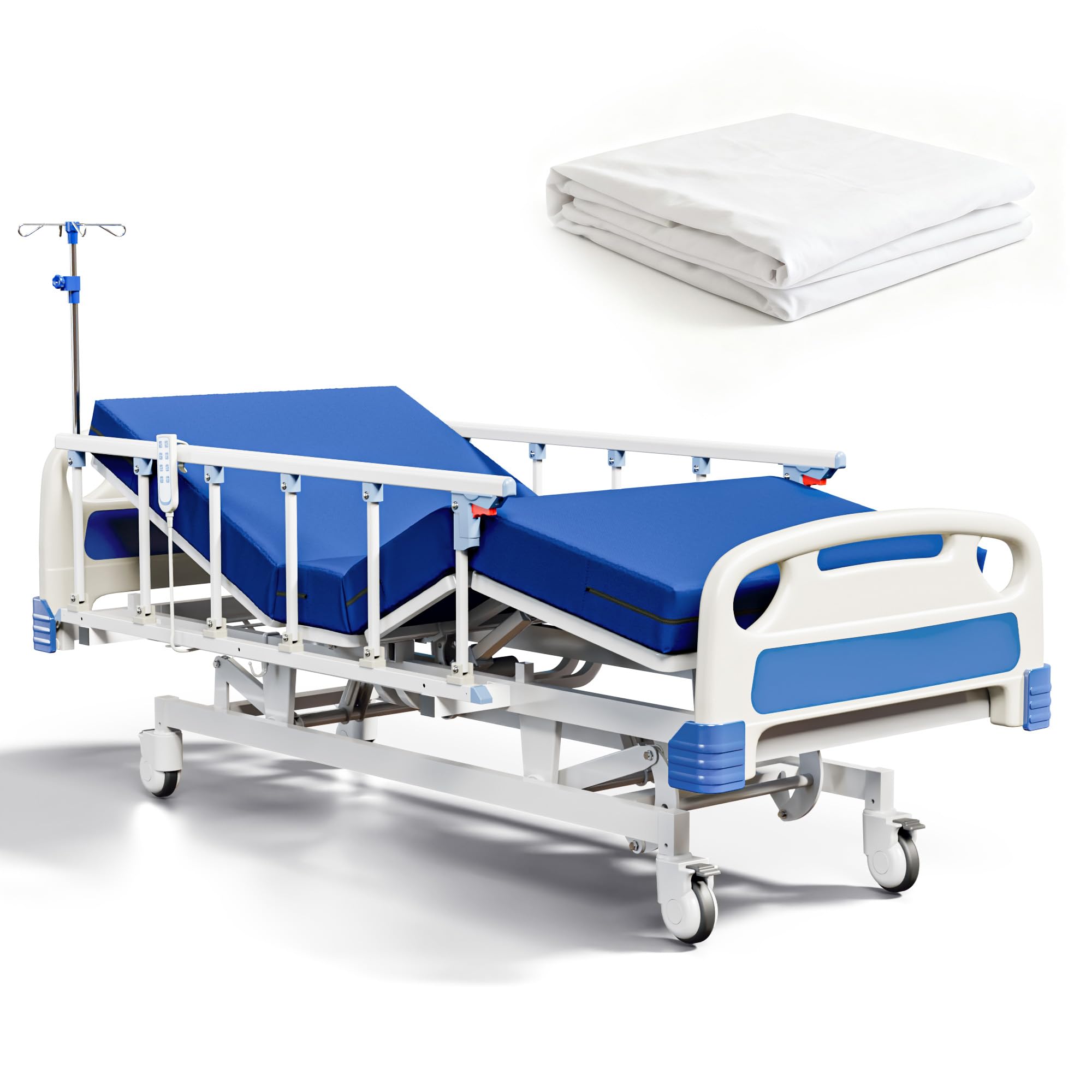 Photo 1 of Fuzren Premium Full Electric Hospital Bed for Home Use, 5 Function Medical Bed with 4.7” Foam Mattress, Height Adjustable, Central Locking System, Includes Sheets (2X) (5 Function Pro)