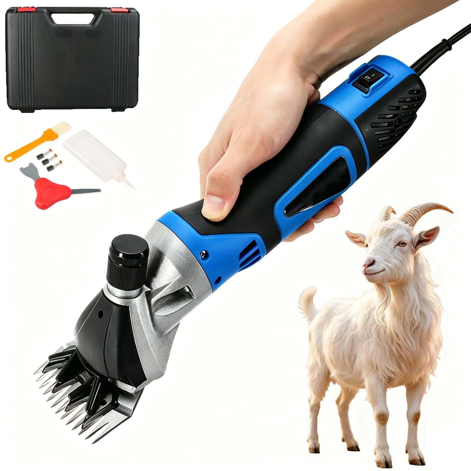 Esquiladora Eléctrica para Ovejas 850W a 2800Rpm Cortadora Eléctrica para Ganado con Ajuste de 6 Velocidades y Cuchilla de 13 Dientes Ancho de Cuchilla 76Mm Cortadora Profesional de Lana para Ca Blue