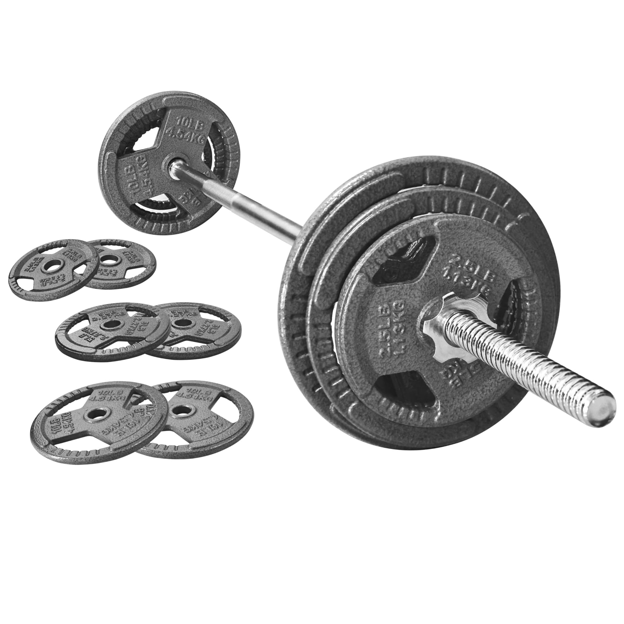 Photo 1 of Fitvids 1 Inch Standard Barbell Weight Plates and Bar Set, 5 FT Barbell Bar and 35 LB(2.5-10 LB) Barbell Weight Set for Home Gym Strength Training, Triple-handle Design