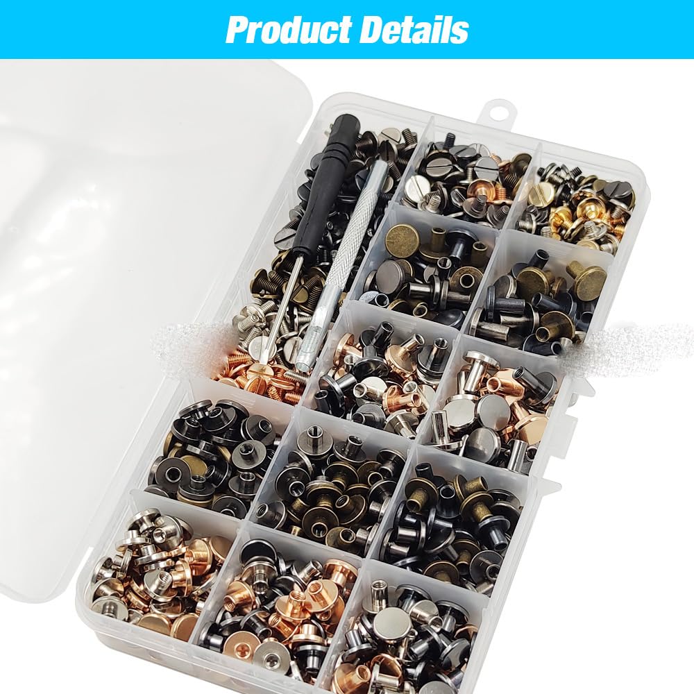 40-140 set di rivetti per chiodi a vite in metallo massiccio a doppia testa ricurva con cinturino per cintura con scatola per bagagli abbigliamento artigianale in pelle/borsa-50 set oro chiaro