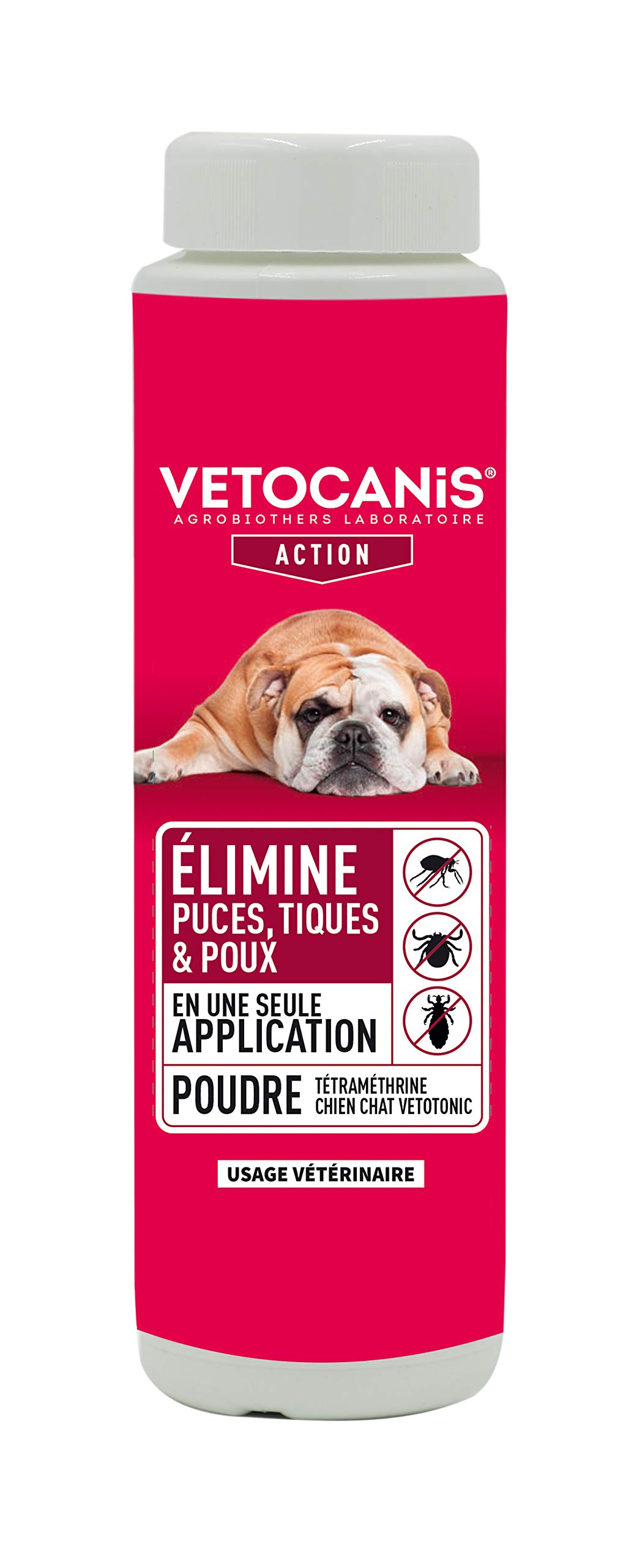 VETOCANIS Poudre Antiparasitaire pour Chien et Chat. Elimine Puces et Tiques en une application. Poudre Sans Rinçage. 150g