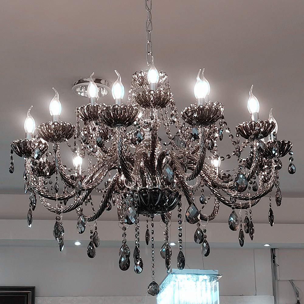 8011 Genuine K9 Crystal Chandelier Smoky 2, 6, 8, 10, 8+4, 12+6 Arms Light (8+4 Two Layer)