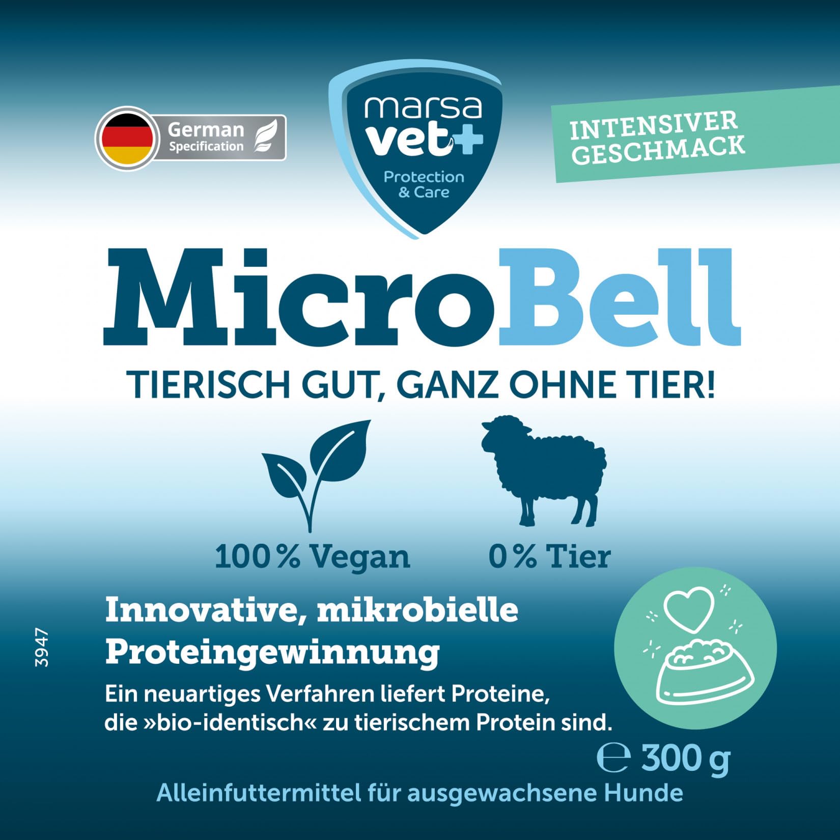 Marsavet - Nourriture humide végétalienne pour chien - MicroBell avec protéines microbiennes - 9 x 300 g - Nourriture humide hypoallergénique sans céréales ni gluten - Aliment complet et innovant pour