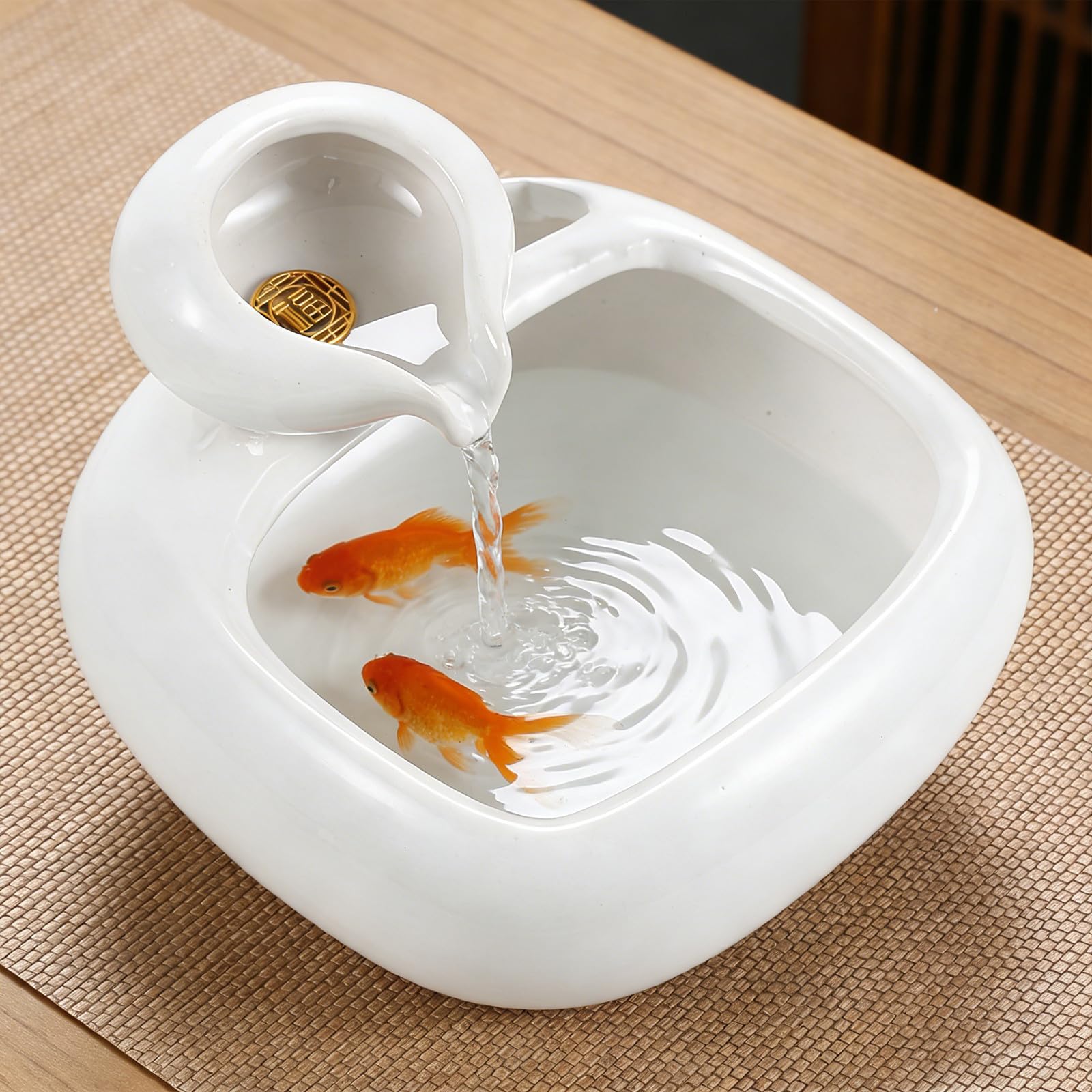 ULTECHNOVO Décoration Aquarium Blanc en Céramique Circulation d'eau pour Poissons et Plantes, Améliore L'air Frais sur Bureau ou Rebord de Fenêtre