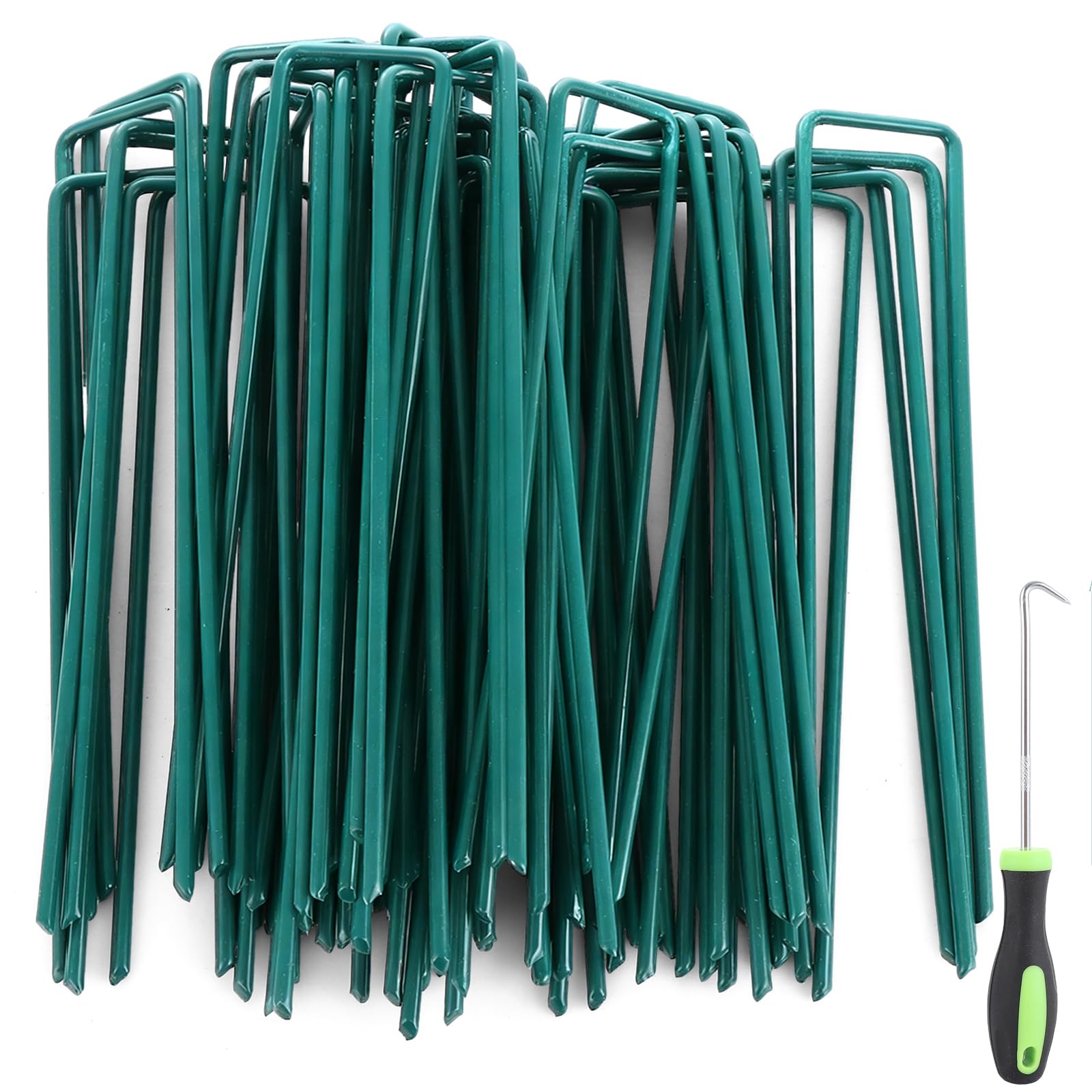 Confezione da 100 pioli per erba artificiale a forma di U, 150 mm, in metallo, da giardino, in acciaio zincato, picchetti di fissaggio per reti da giardino per erbacce, erba, prato, recinzione