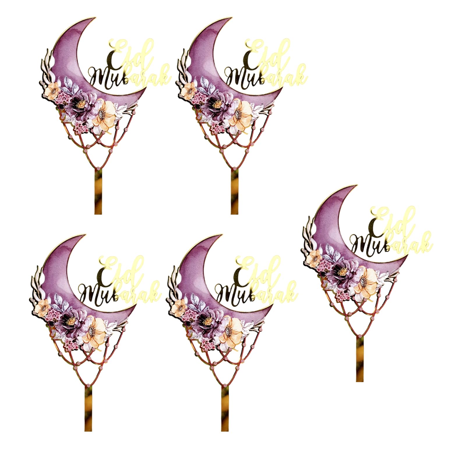 Buxuaaaa A Buxuaaa 5 Pack Cake Toppers Set Eid Theme Holiday Cake Decors Party Supplies Birthday Cakes Decorations For Festival Decors