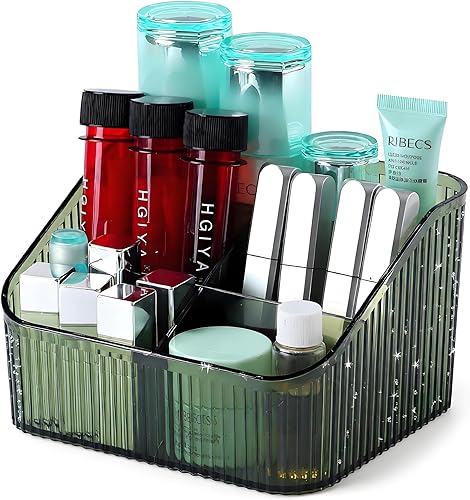 OSteed Grean - Organizador de brochas de maquillaje para tocador, organizador de encimera de baño, 5 tazas, organizador de artículos de tocador,
