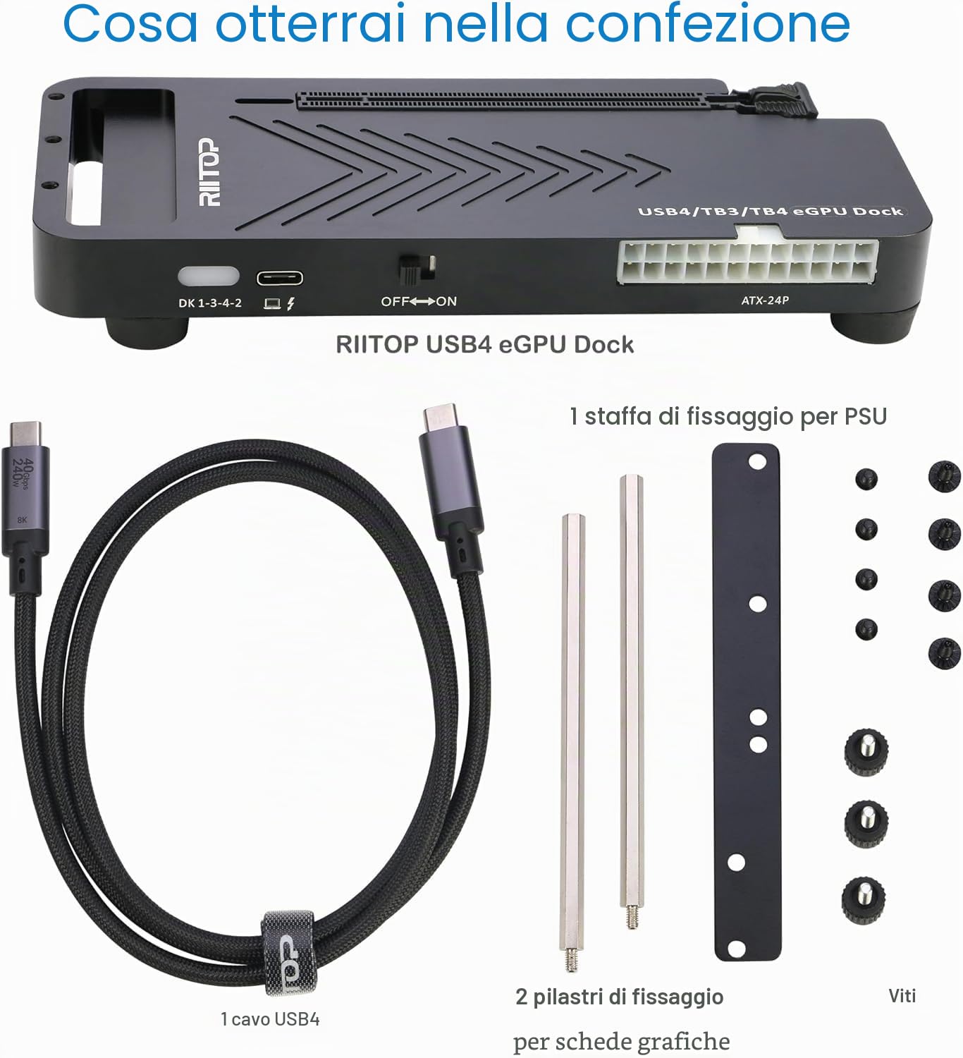 RIITOP Alloggiamento eGPU da 40 Gpbs USB4.0 compatibile con Dock GPU esterno Thunderbolt 4 per scheda grafica PCIe 4.0 X16