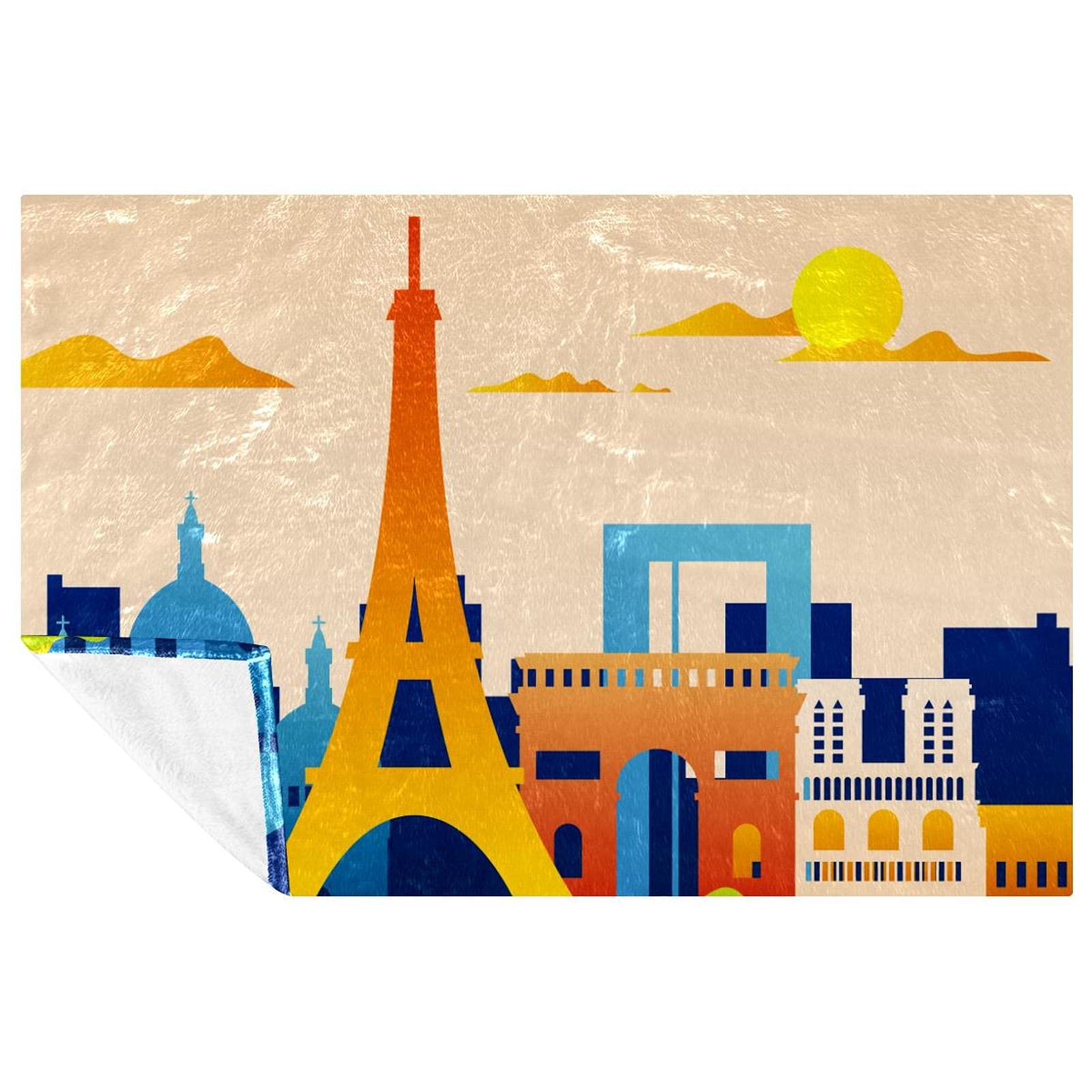 Couverture douce et chaude imprimé Paris motif artistique multicolore 150x100cm