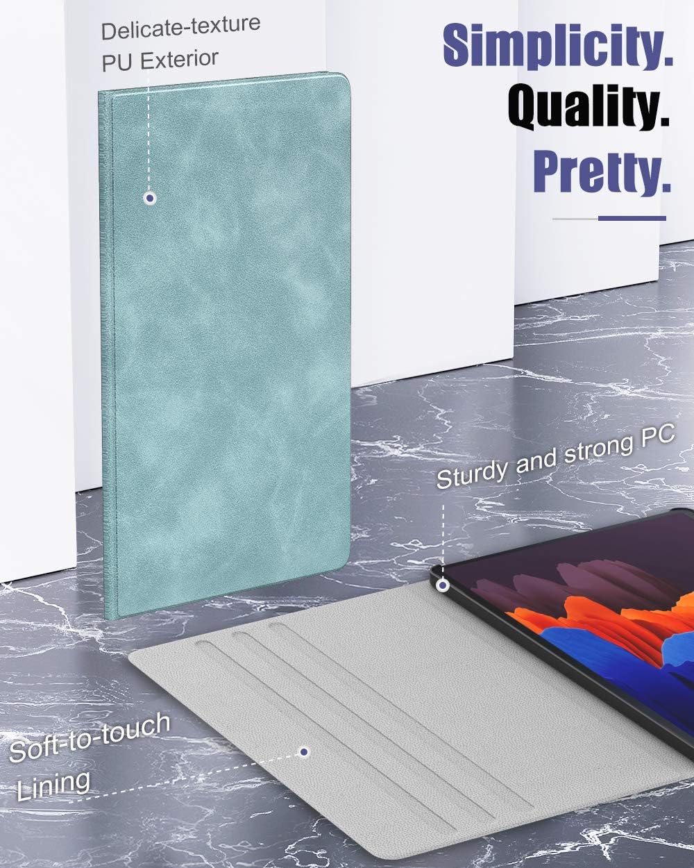 MoKo Case Compatible with Samsung Galaxy Tab S7 Plus 12.4" 2020 SM-T970/976/T975, Lightweight Anti-Slip Stand Folio Cover Smart Shell with Auto Wake/Sleep Fit Galaxy Tab S7 Plus 2020, Cloud Blue