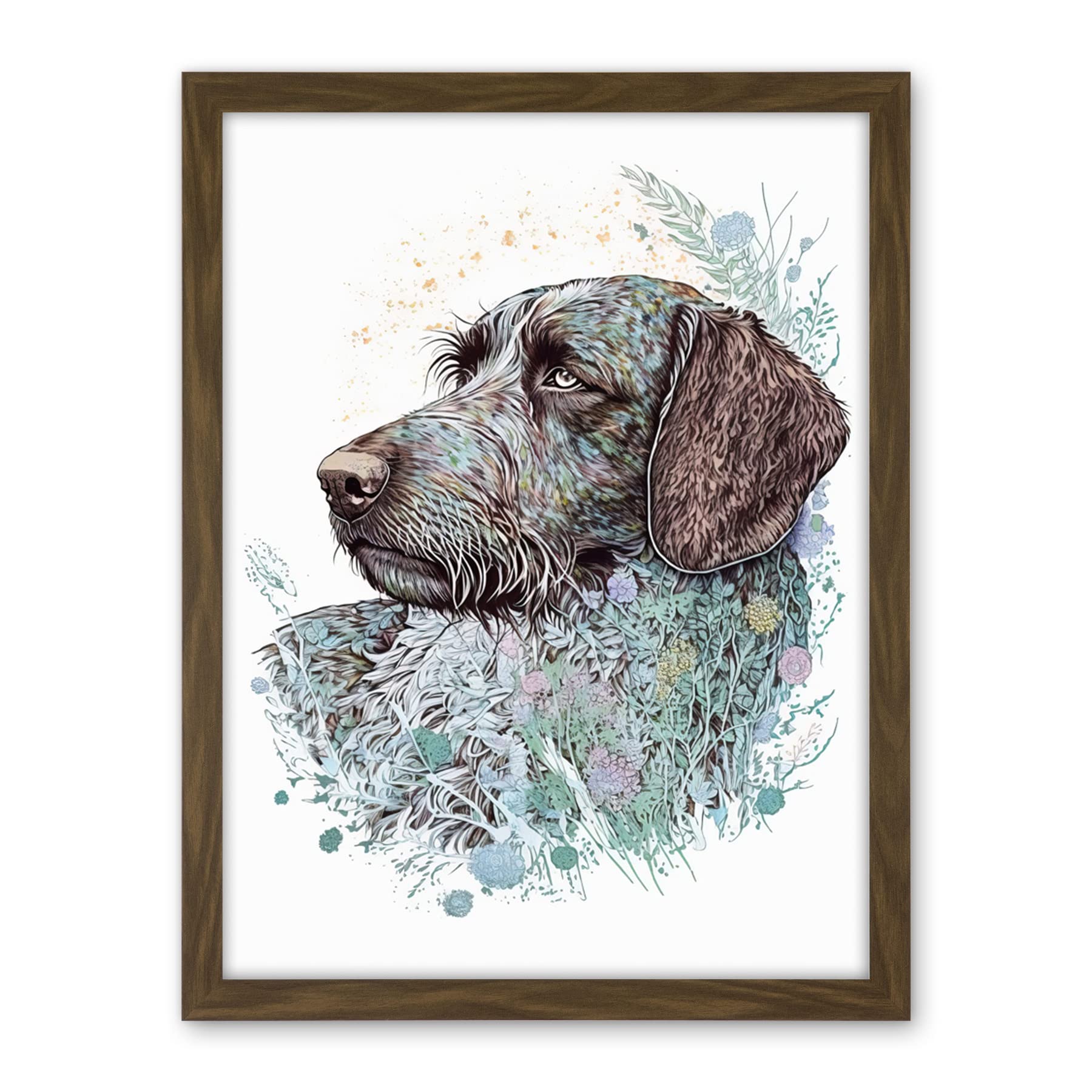 Artery8 German Wirehead Pointer Dog Nature Spirit Animal Modern Multicoloured Illustration Artwork Framed Wall Art Print 18X24 Inch