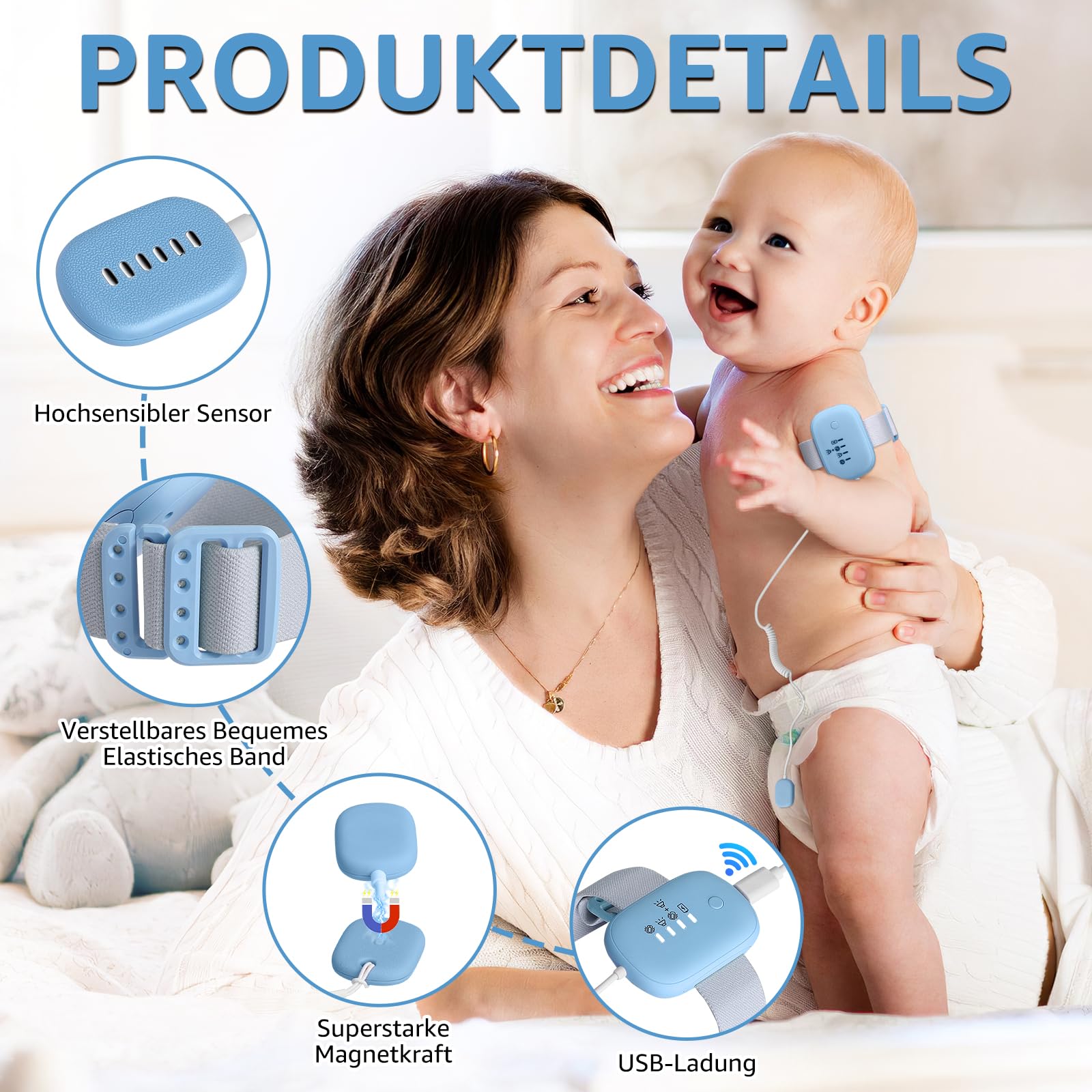 Alarme d'énurésie nocturne pour enfants et adultes VIHBRAI, sonnette pour pantalon avec 3 modes de fonctionnement, USB rechargeable, alarme de pot sans fil, alarme d'urine et vibration