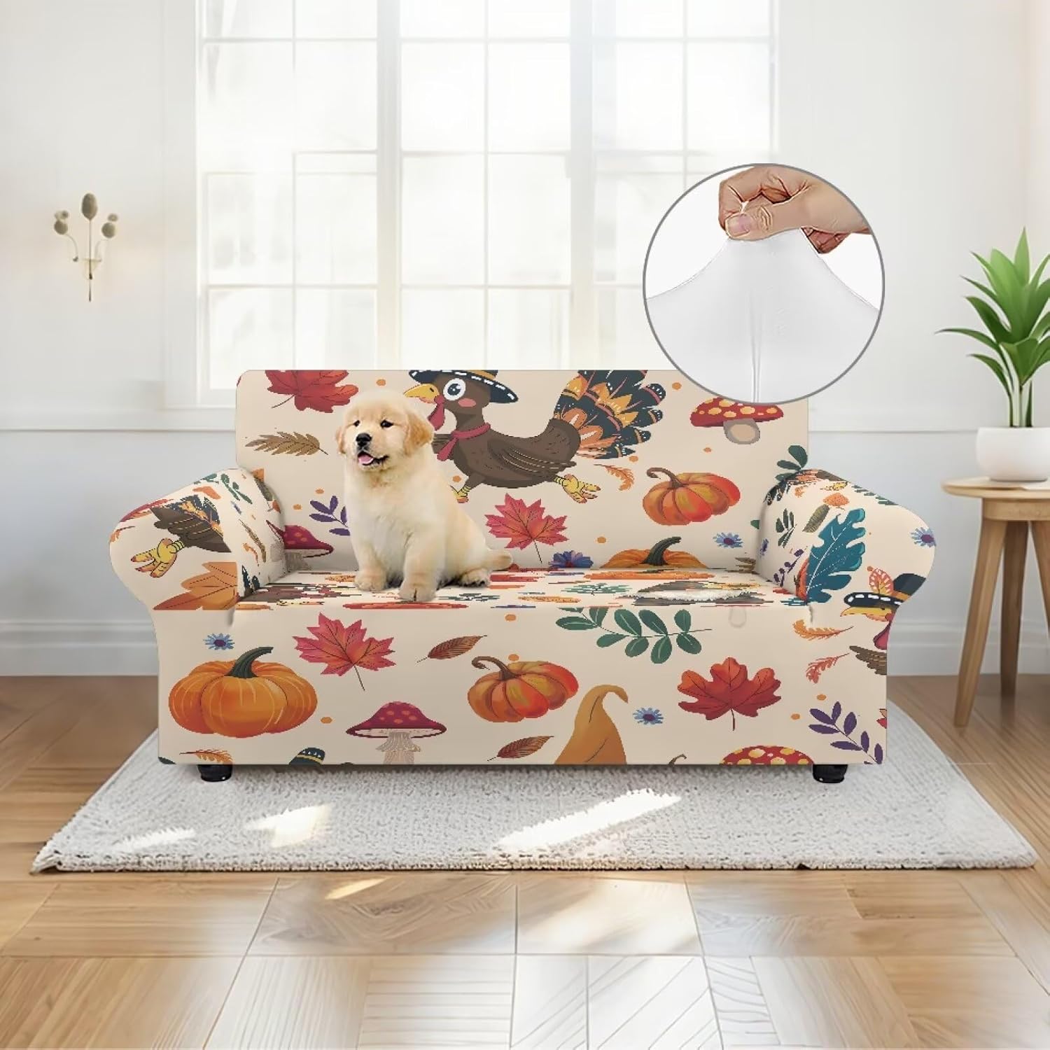 Turkey Stretch Sofa Cover Washable Furniture Protector Breathable Durable Sofa Couch for Living Room Thanksgiving Decor, Loveseat