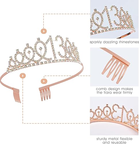 Miniatura 9 de FUNSACHY 13rd Birthday Sash & Rhinestone Tiara Set, 13 Year Old Birthday Gifts for Her Birthday Party Decorations for Girls