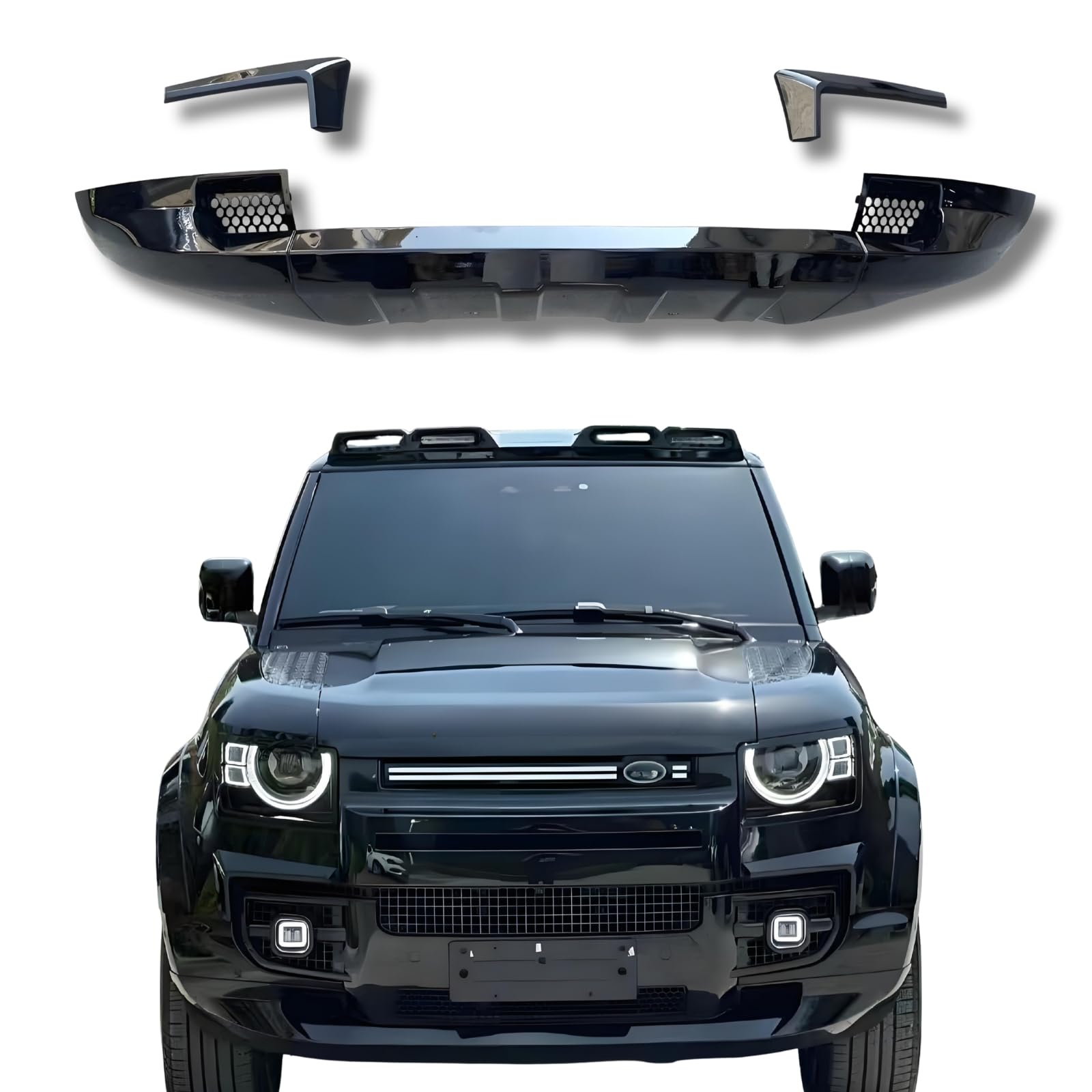 Front Bumper Lip Chin Spoiler ABS Front Bumper Lip Body Kit for 2020-2025 Land Rover Defender 90 110 130 3Pcs Black Front Bumper Spoiler Splitter, Air Chin Body Kit Defender Accessories