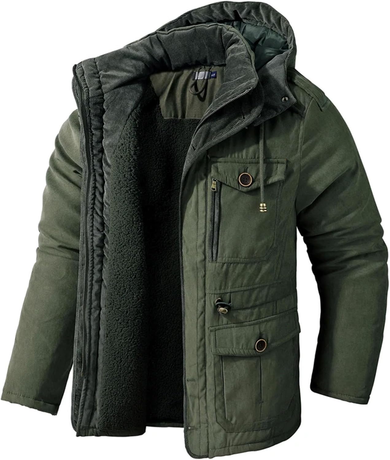 Mens Winter Fleece Warm Jackets Thicken Thermal Tactical Hooded Coats Outdoor Multi-pocket Windbreaker Tops