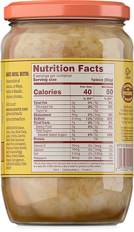 Manischewitz Premium Gold Gefilte Fish with Carrots, 24oz (4 Pack) | Kosher for Passover | No Added MSG | Protein Rich