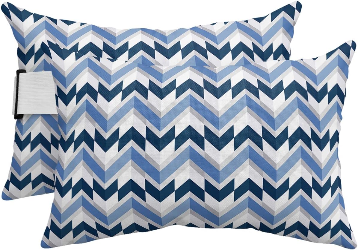Navy Blue Geometric Outdoor Chaise Lounge Chair Head Pillow
