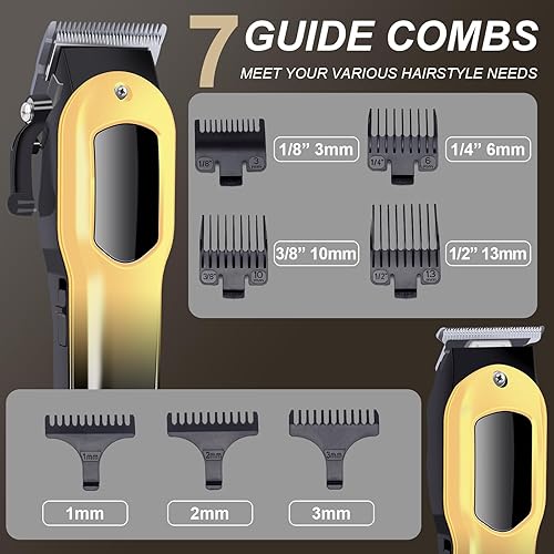 Miniatura 7 de PZN Cortadora de pelo profesional para hombres, juego de cortapelos y recortadora de barbero profesional, cortapelos inalámbricos para hombre, kit