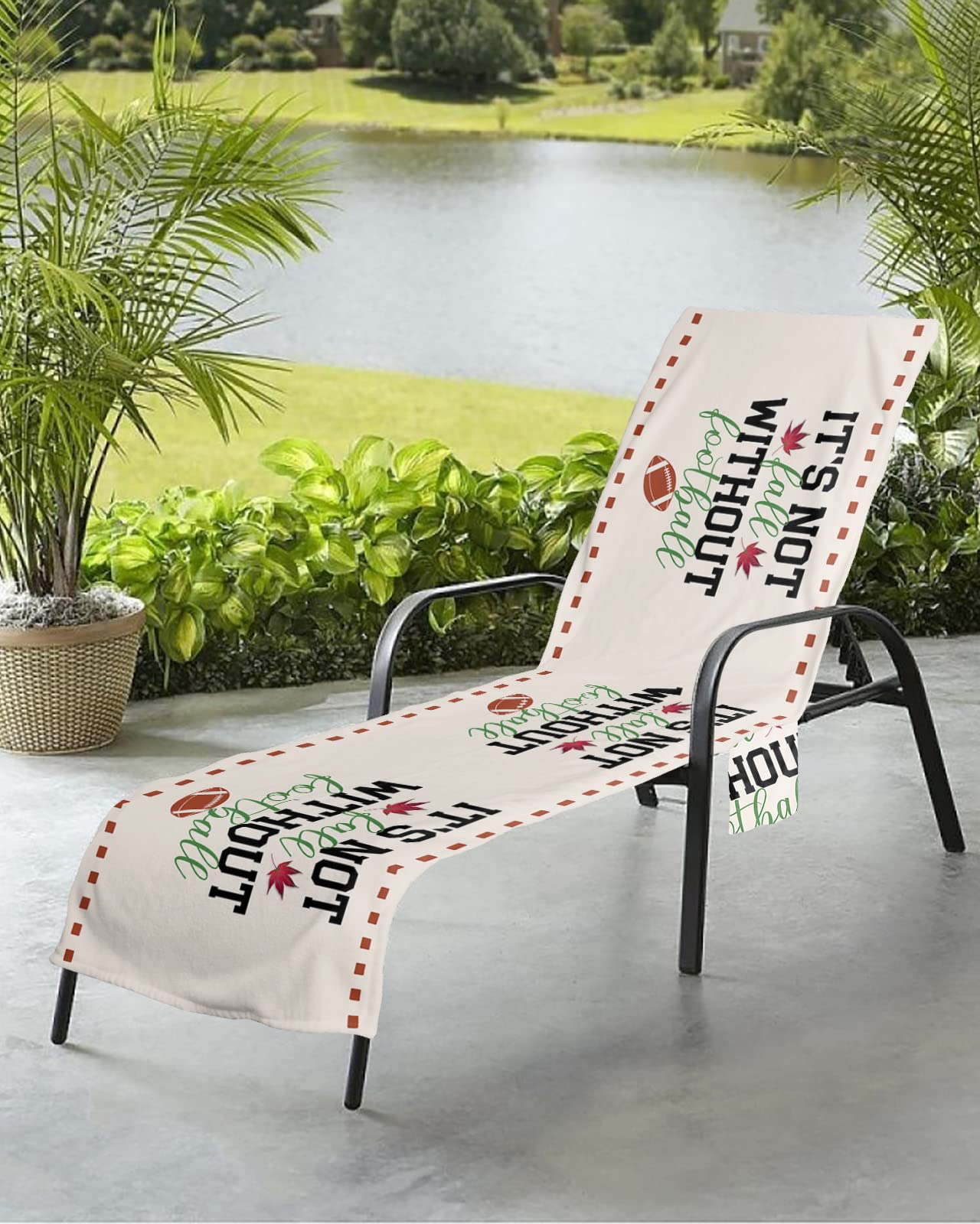 Football Beach Chair Towel Covers for Chaise Lounge with Side Pocket, Soft Plush Pool Towels Cover for Patio Sunbathing Outdoor 29''x85'' Kids Sports Game Boys Sports Competition