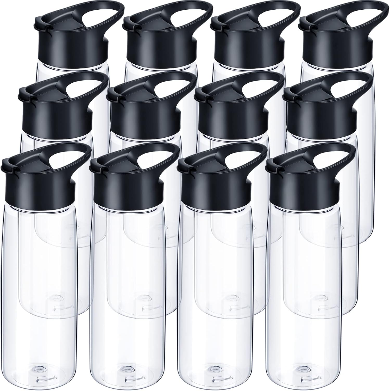 12 Pack Quality Sports Water Bottles Bulk 25oz Clear Water